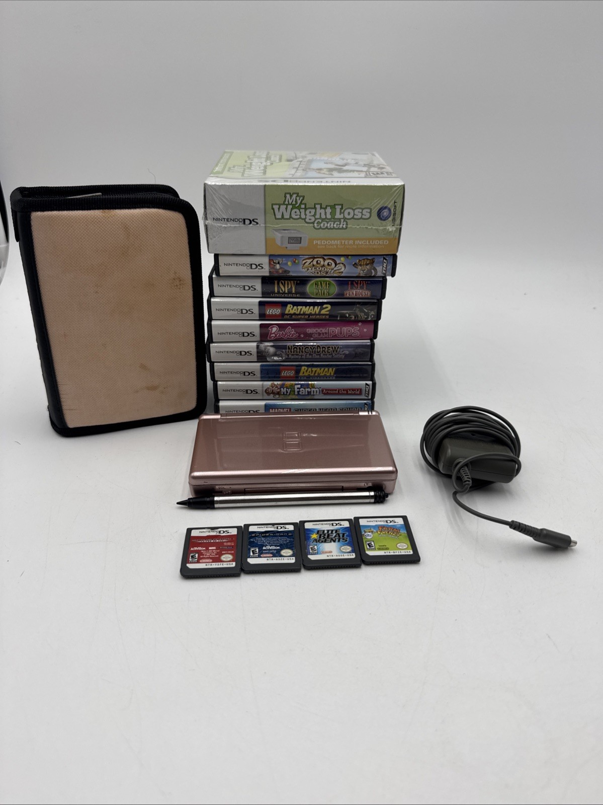 Nintendo DS Lite Handheld Game Console USG-001 Pink With Games 13 Kids Lot