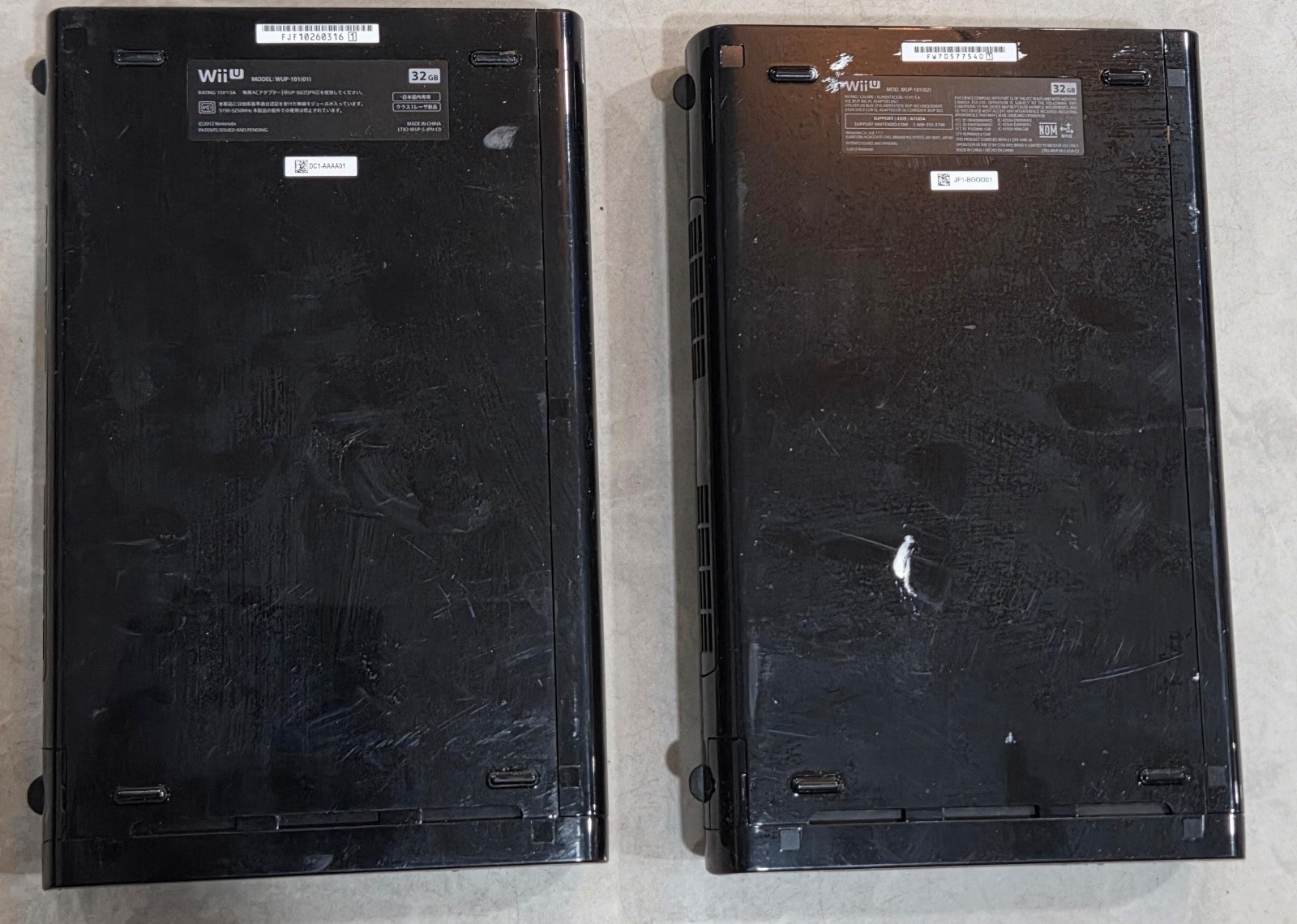 Lot 2 Nintendo Wii U WUP-101(2) Black Console Only -FOR PARTS SOLD AS-IS