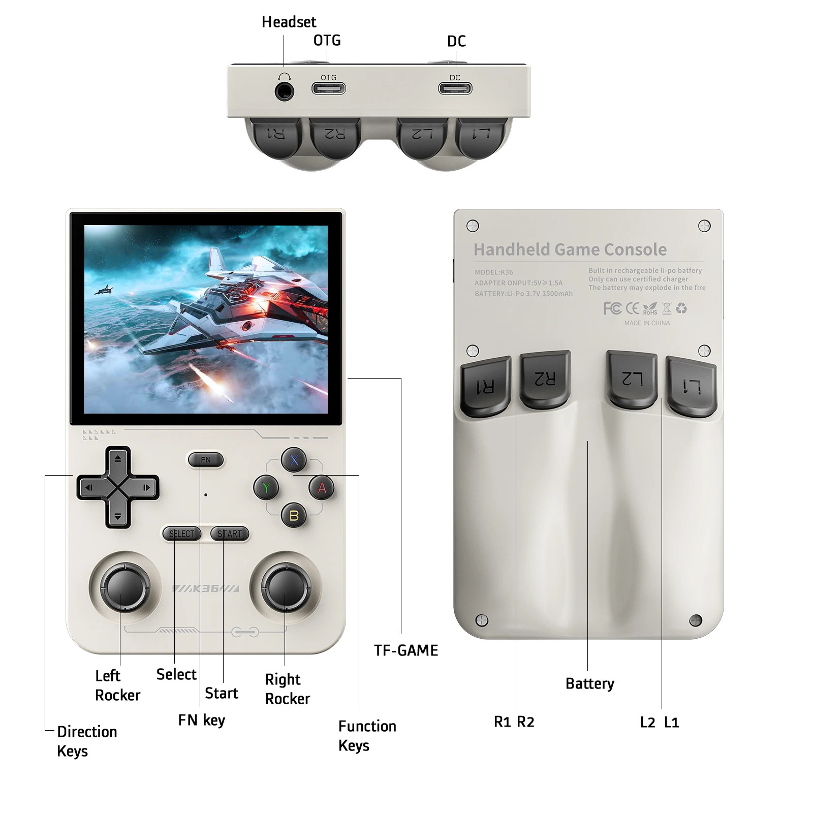 K36 Handheld Retro Gaming Console 64GB IPS Kids Play Video Game Console Fun Gift