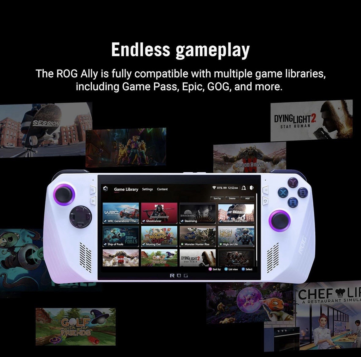 ASUS ROG Ally 7″ 120Hz FHD 1080p Gaming Handheld AMD Ryzen Z1 512GB White