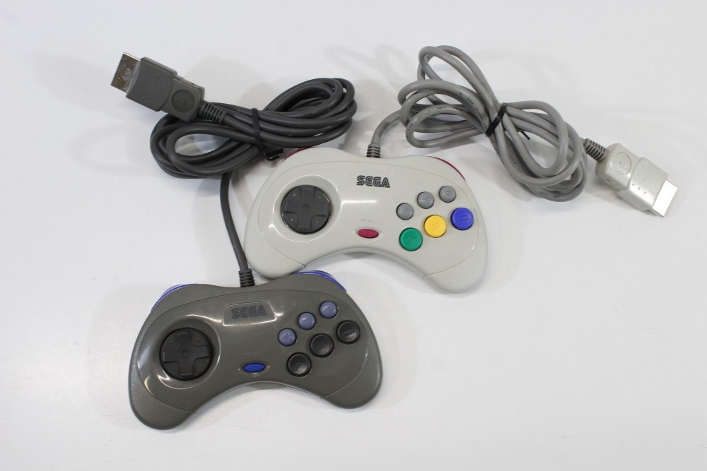 SEGA Saturn White Console Controller x2 AC AV HST-3220 SS Japan WORKING #1 A VG