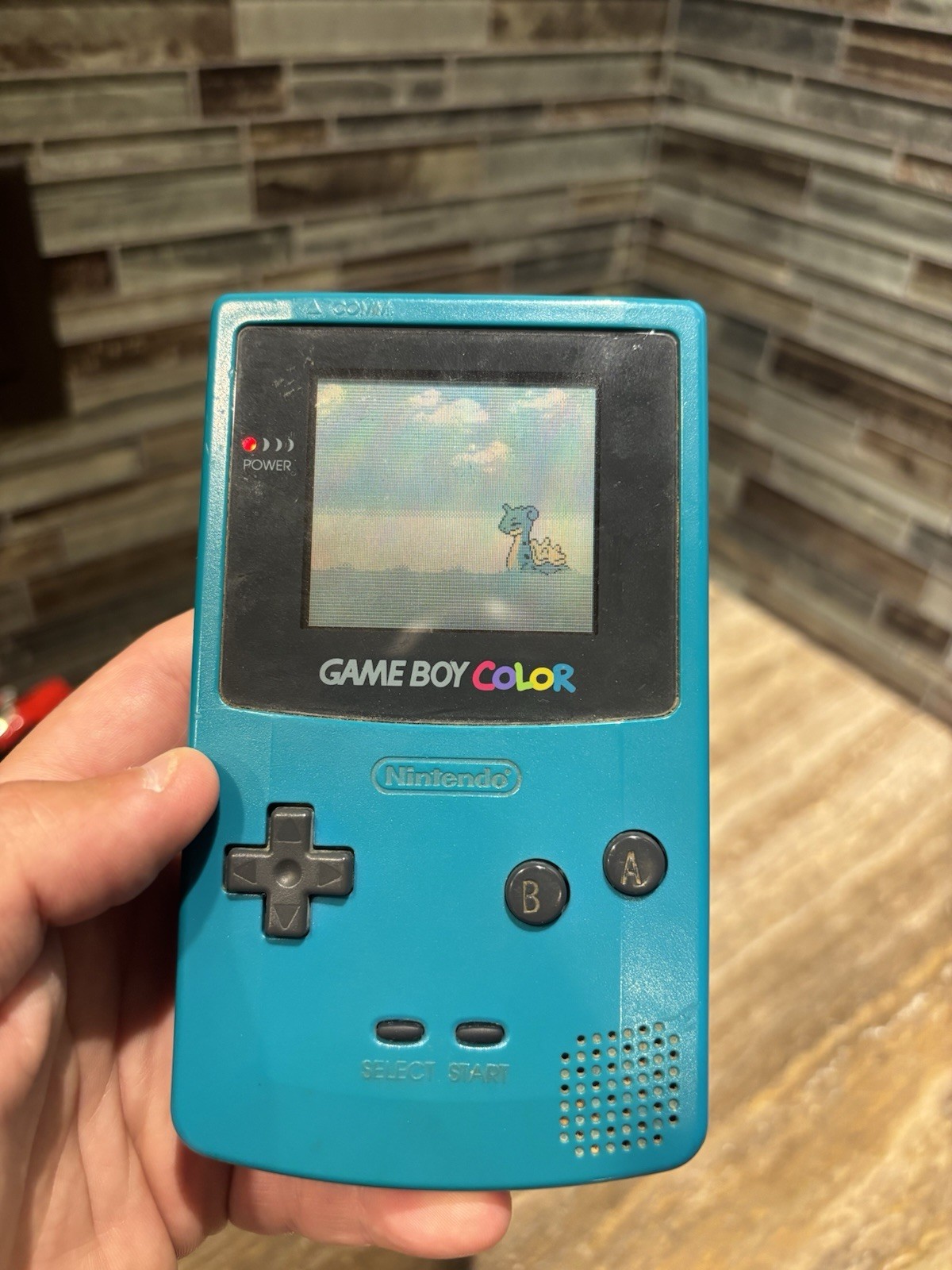 Nintendo Gameboy Color CGB-001 Teal Blue Handheld Console & Pokemon Gold