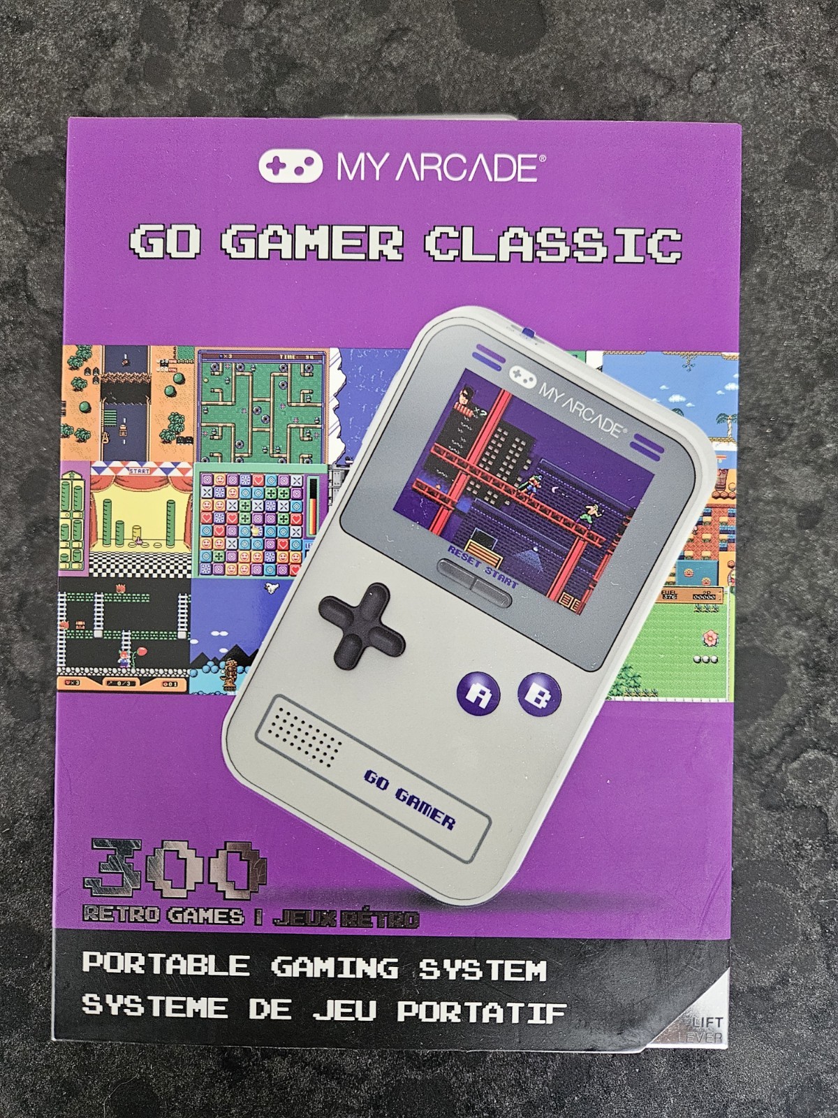My Arcade Go Gamer Classic Gray Purple 300 Built-in Games Headphone Jack