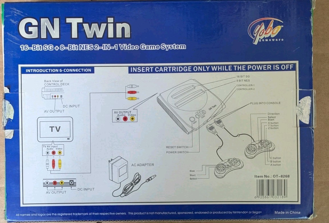 Yobo Gameware GN Twin Silver Console Plays SG Genesis & NES New Sealed Silver