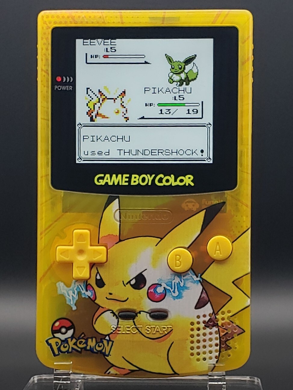Pikachu Game Boy Color w/ Funnyplaying Backlit IPS Screen, New Speaker, Recapped