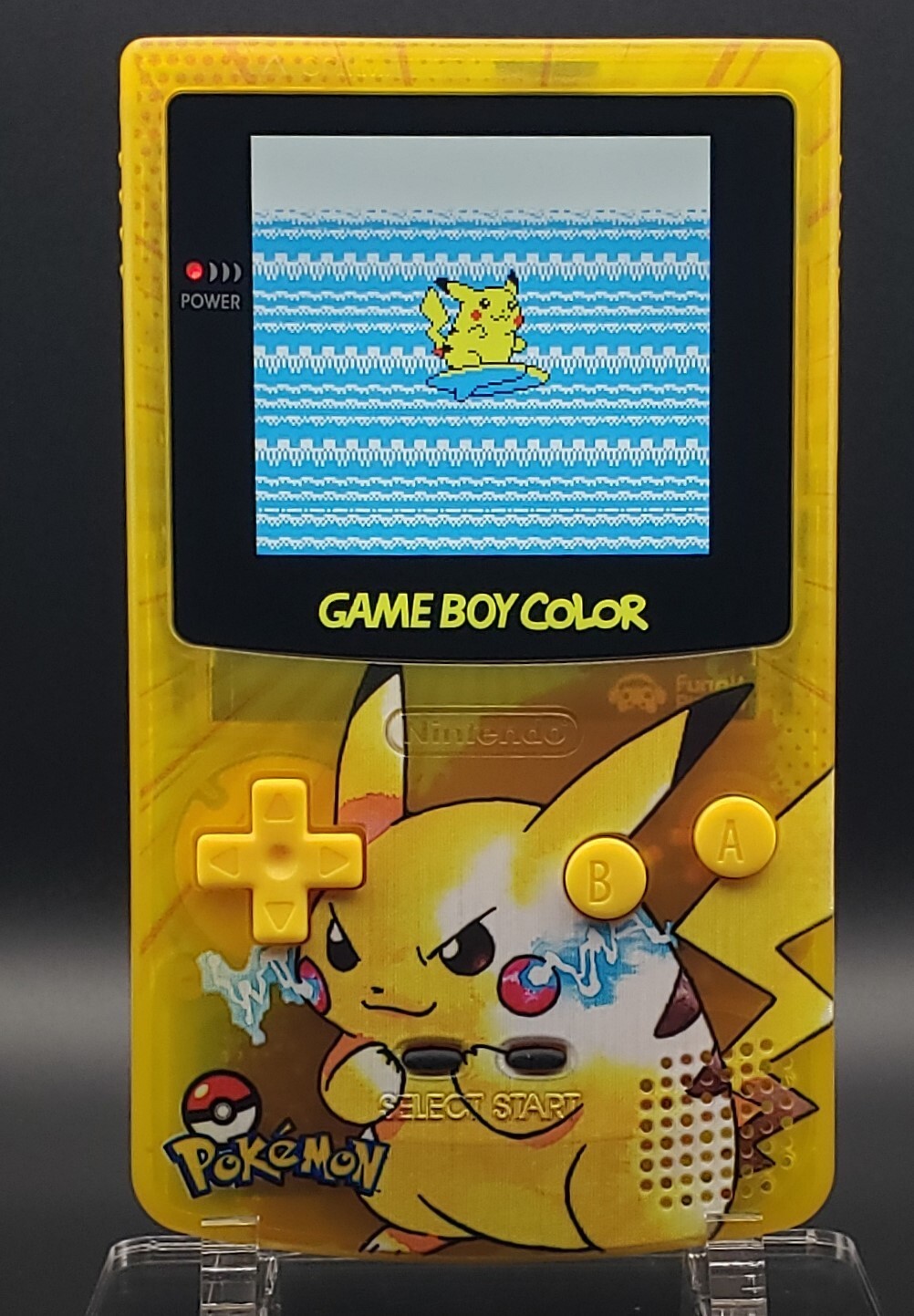 Pikachu Game Boy Color w/ Funnyplaying Backlit IPS Screen, New Speaker, Recapped