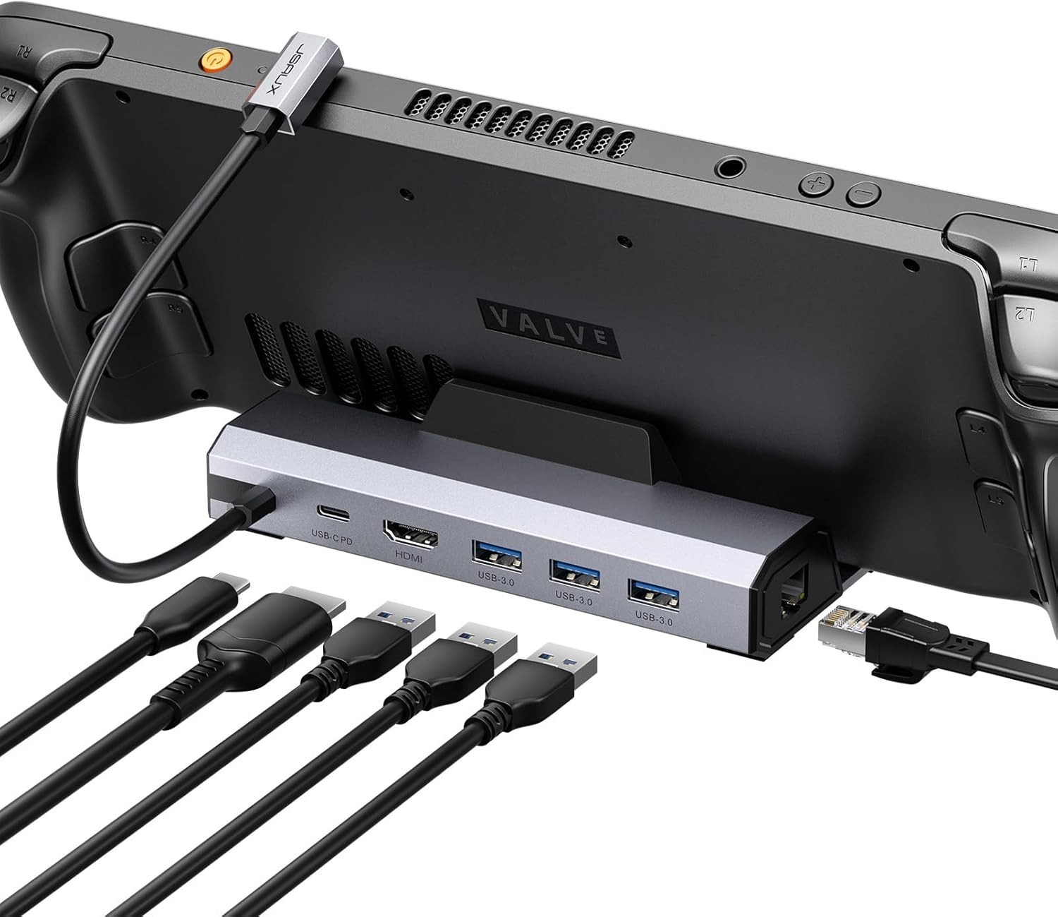 Ultra-Smooth 6-in-1 Docking Station: 100W Charge & 3x USB 3.0 for Seamless Play