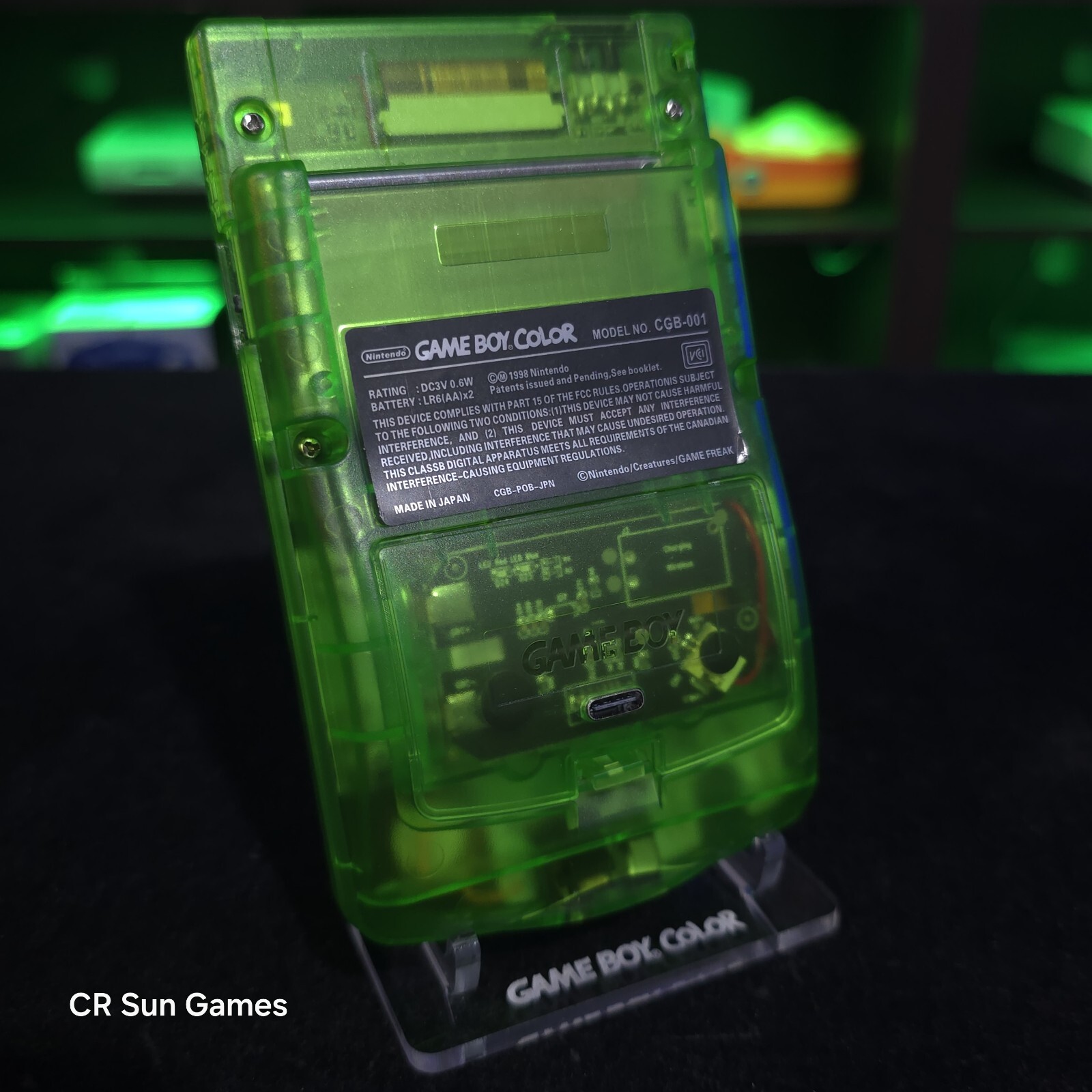 Clear Green Gameboy Color Console OLED Touch Screen & USB-C Rechargeable Battery