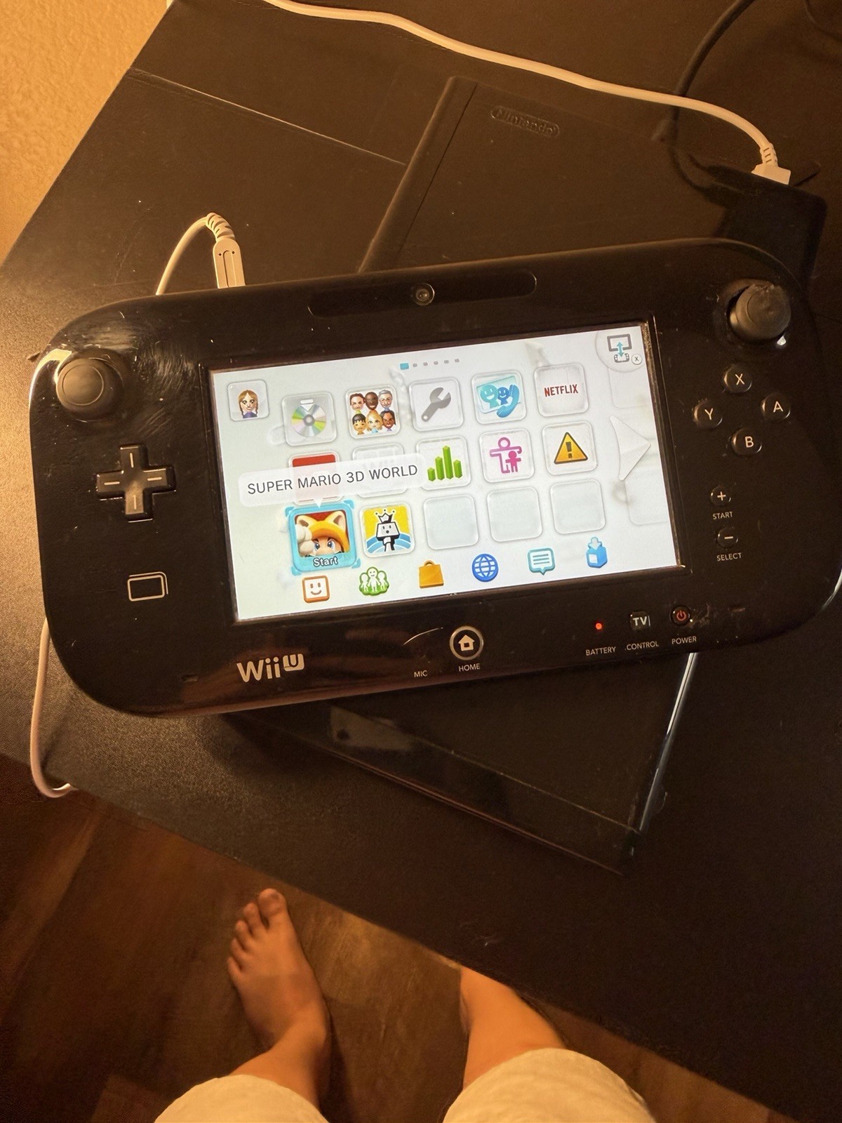 Wii U 32GB Black Console w/ GamePad, Cables Ready to play preloaded with 2 games