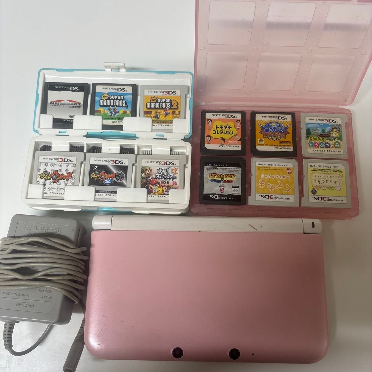 Nintendo 3DS LL Pink Bundle Console + 15 DS/3DS Games + AC Charger