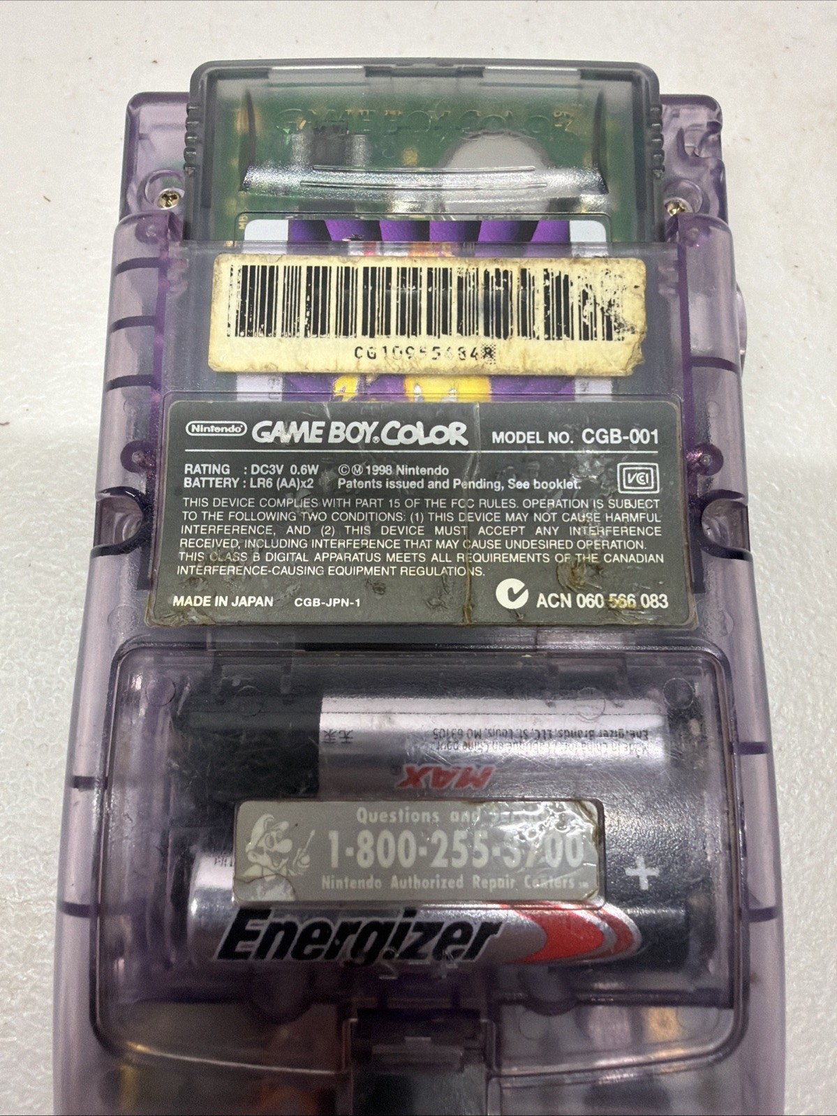 Nintendo Game Boy Color Atomic Purple CGB-001 Handheld Console & Tweety Game