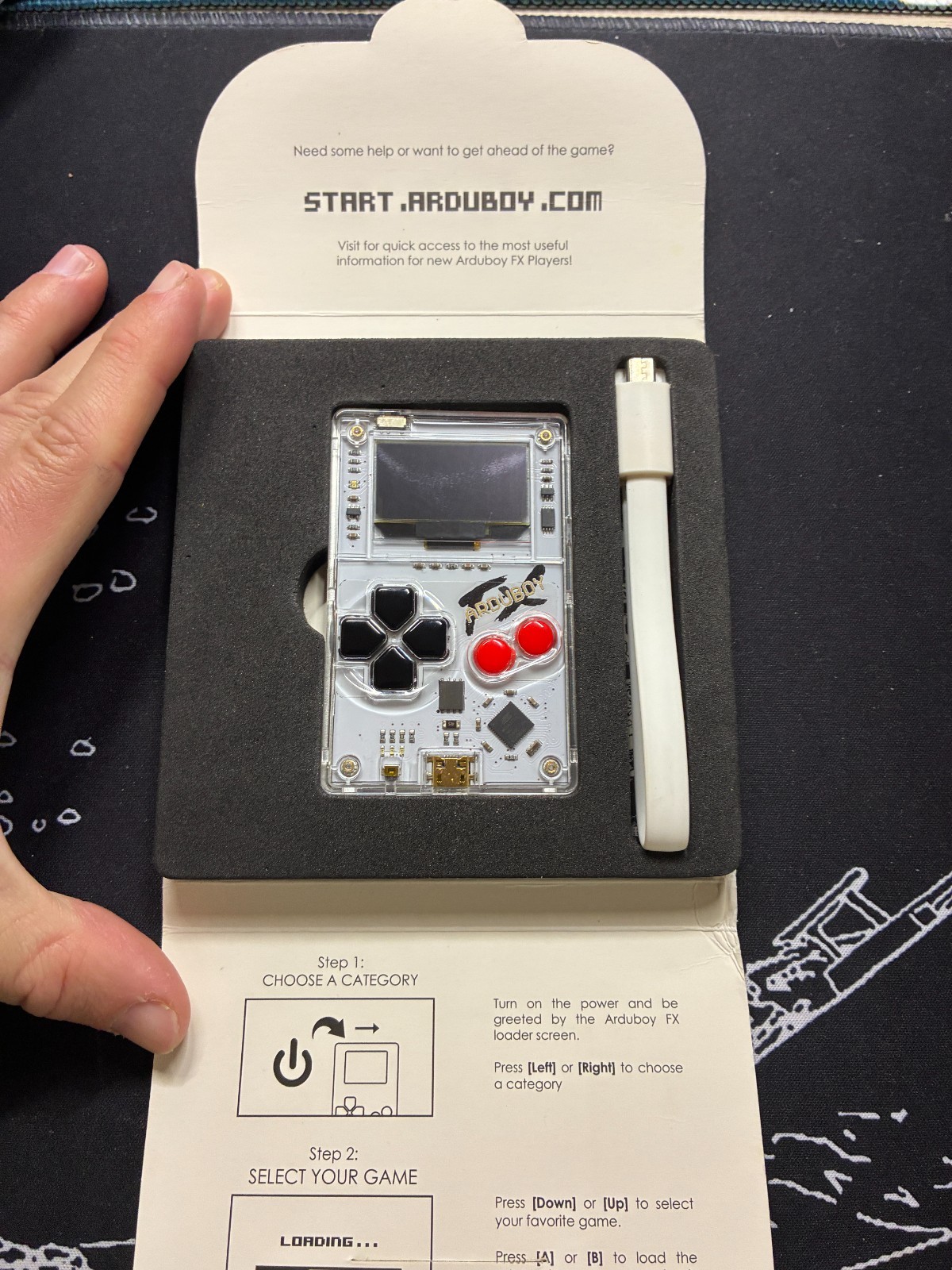 Arduboy FX Handheld Gaming Console Arduino Credit Card Size with Box, Cable Used