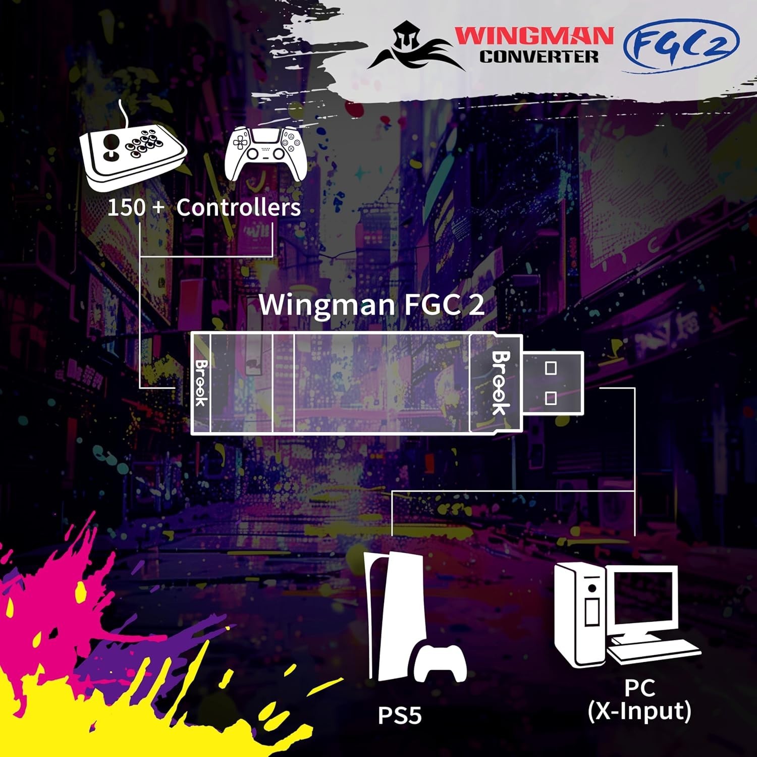Brook Wingman FGC2 Converter Arcade Joystick Adapter Gamepad for PS5 & PC