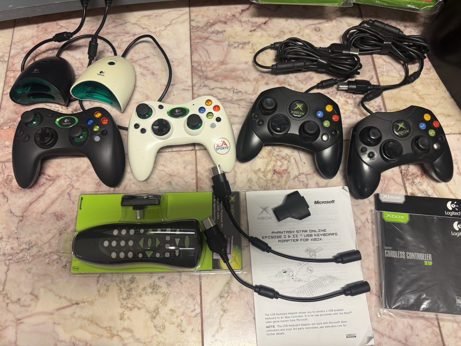 Original Xbox Bundle 320GB Samsung Logitech 4 Controllers DVD Remote USB Games