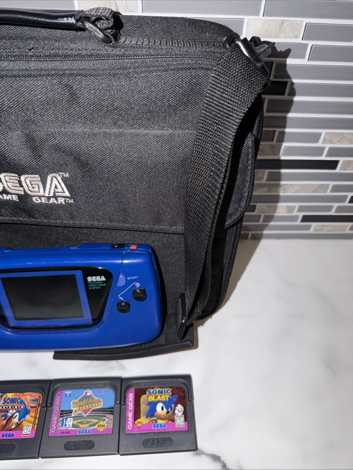 SEGA Game Gear Blue Console Bundle w/ Case & 4 Games Sonic & BB ⚾️ Repair/Parts