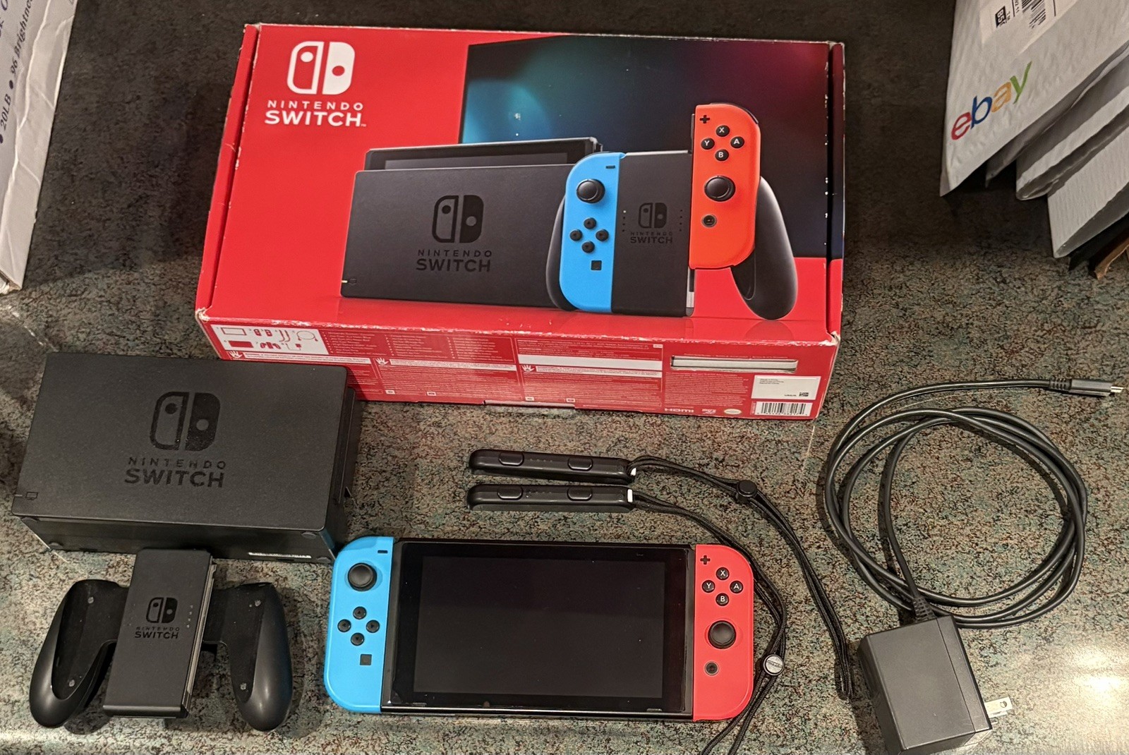 Nintendo Switch with Neon Blue and Neon Red Joy Con Bundle Complete & Tested