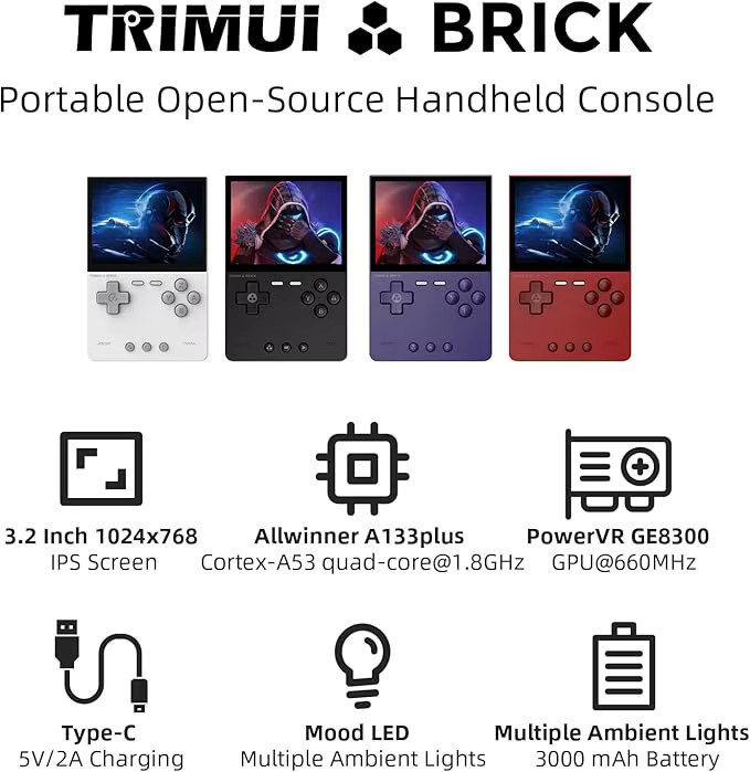 Trimui Brick Handheld Game Console 3.2-inch IPS Screen 3000mAh Built-in 64G TF C