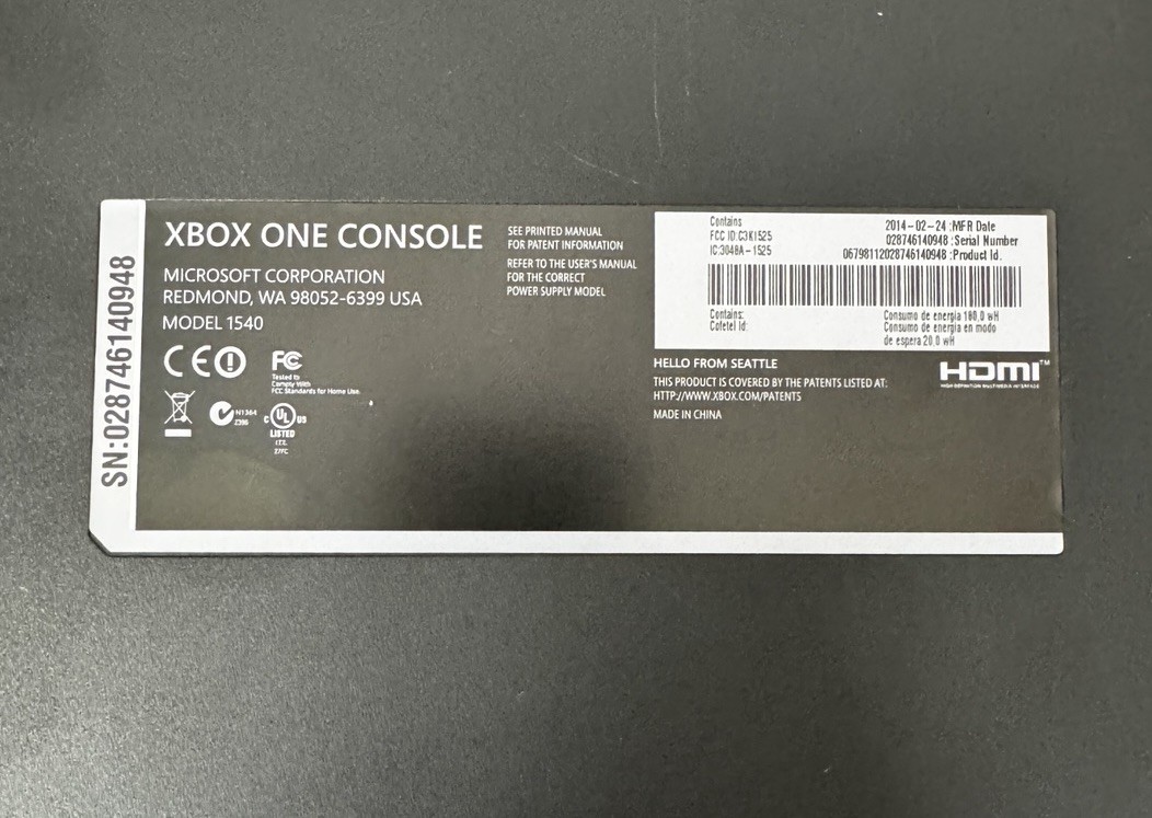 Microsoft Xbox One Home Console 1540 Black w/ Power Supply & Power Cord