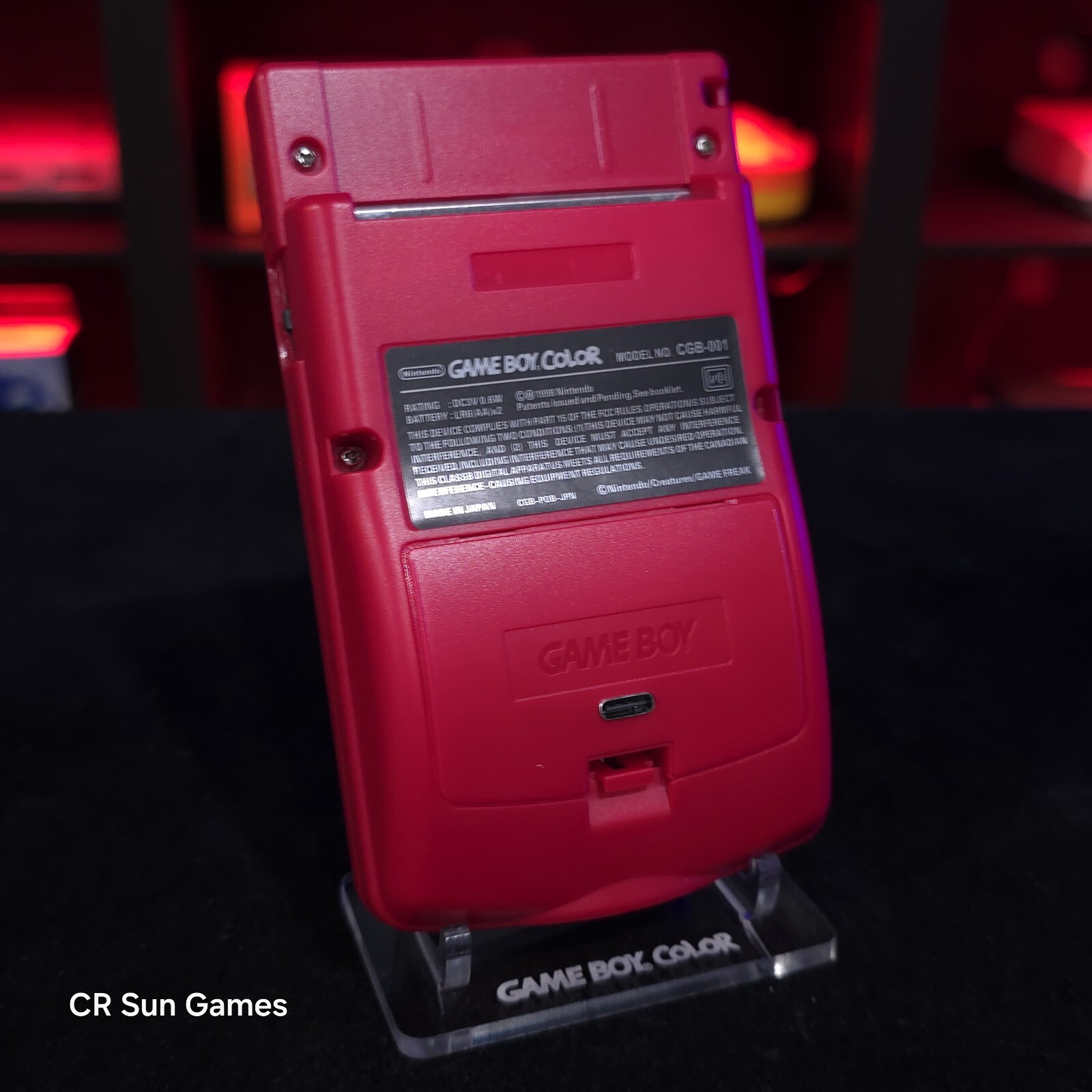 Berry Red Gameboy Color Console OLED Touch Screen And USB-C Rechargeable Battery