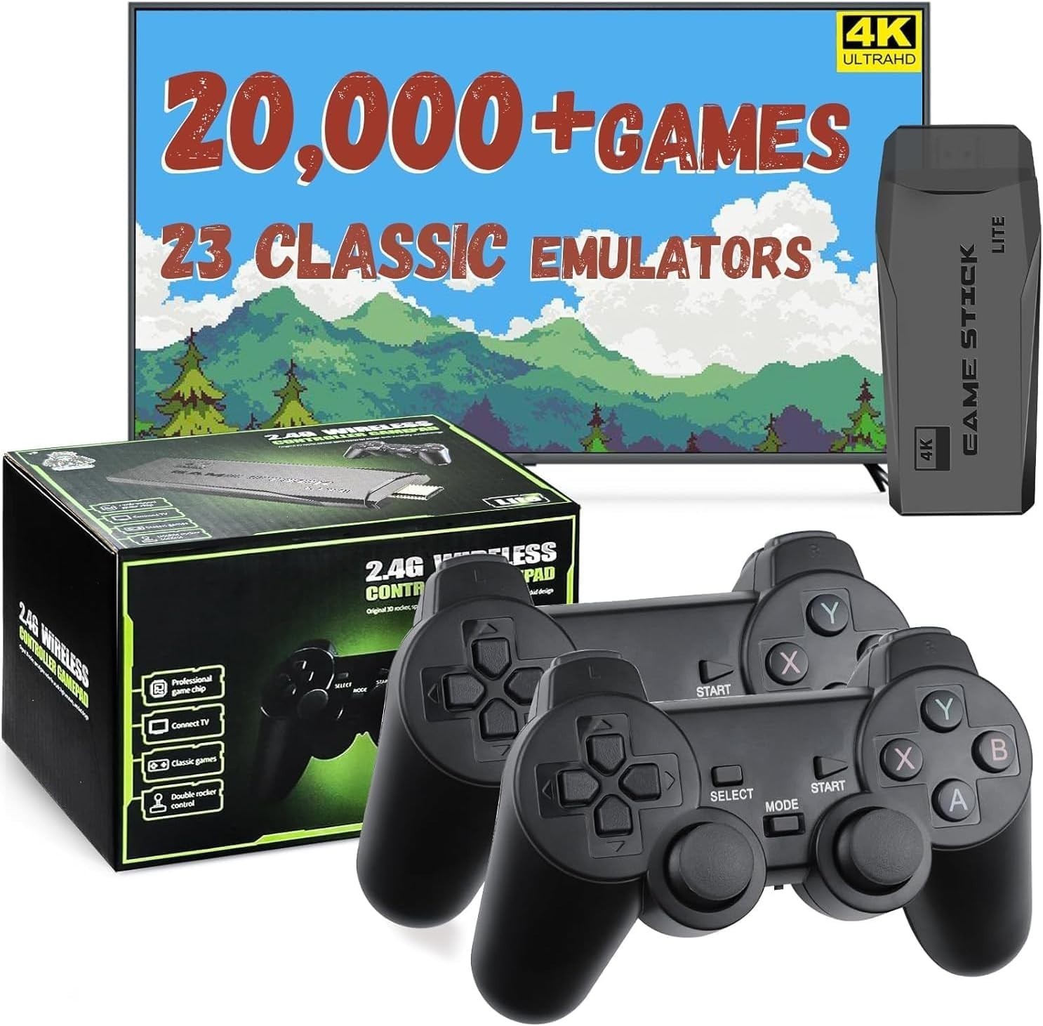 Retro Gaming Console with 20,000+ Classic Games, 23 Emulators, Dual Wireless Con