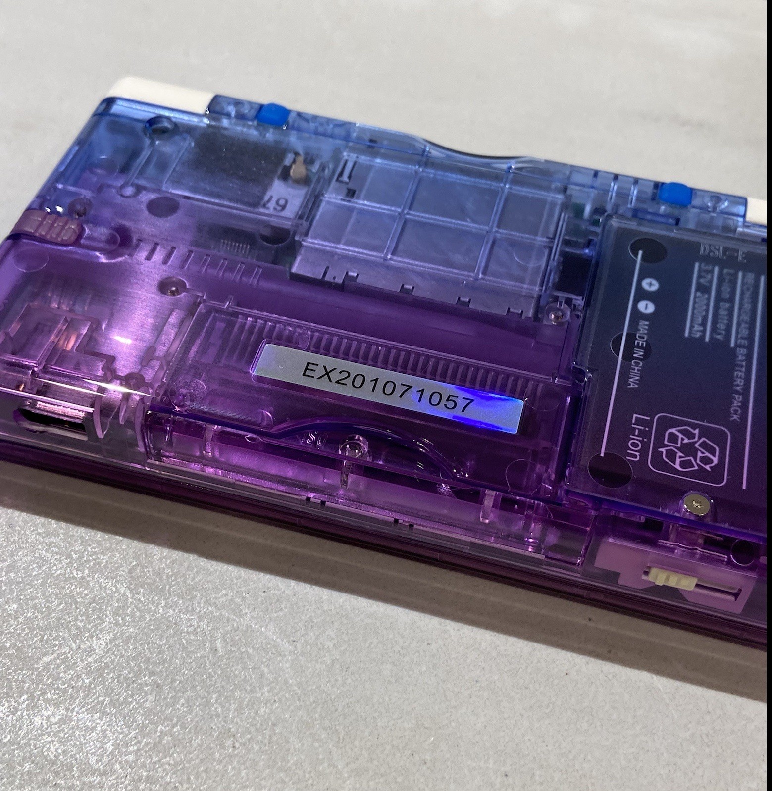 Nintendo DS Lite Transparent USB-C Blue/Purple/White Ultraviolet LED Handheld #9