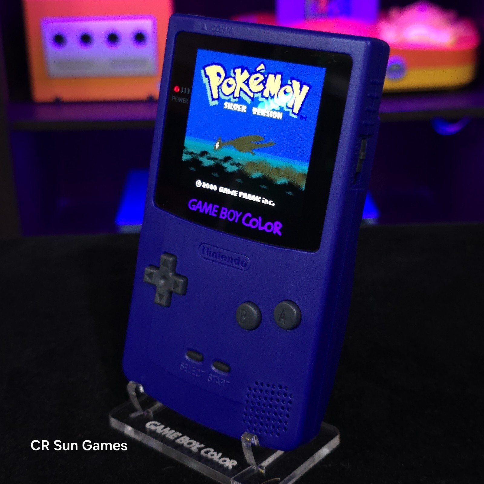 Purple Gameboy Color Console OLED Touch Screen USB-C Rechargeable Battery Mod