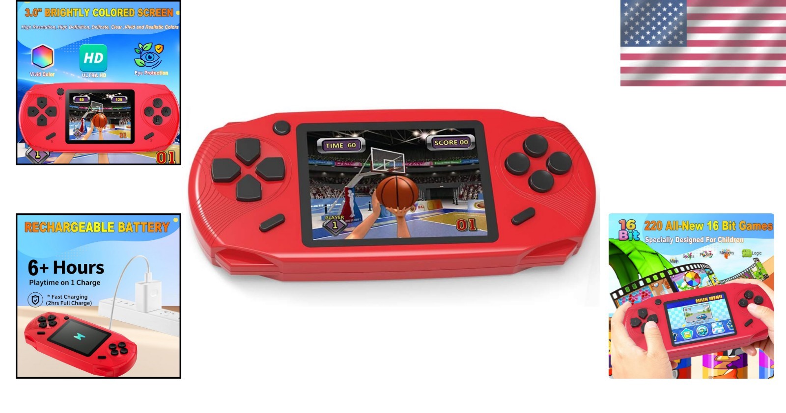 Ergonomic Handheld Video Game Player with 220 Educational Games for Kids