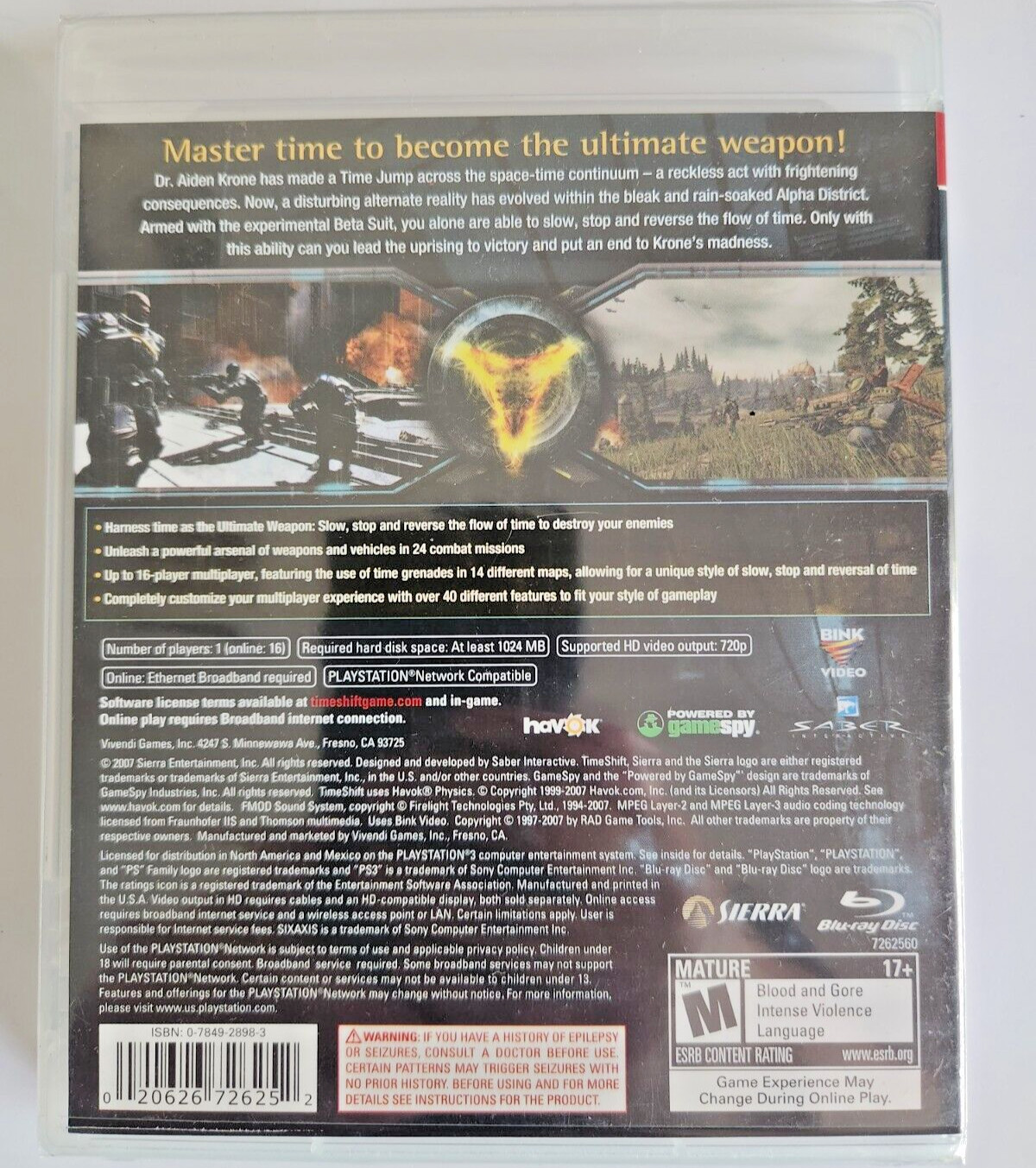 TimeShift PS3 Brand New Game Special (Multiplayer, 2007 First-Person Shooter)