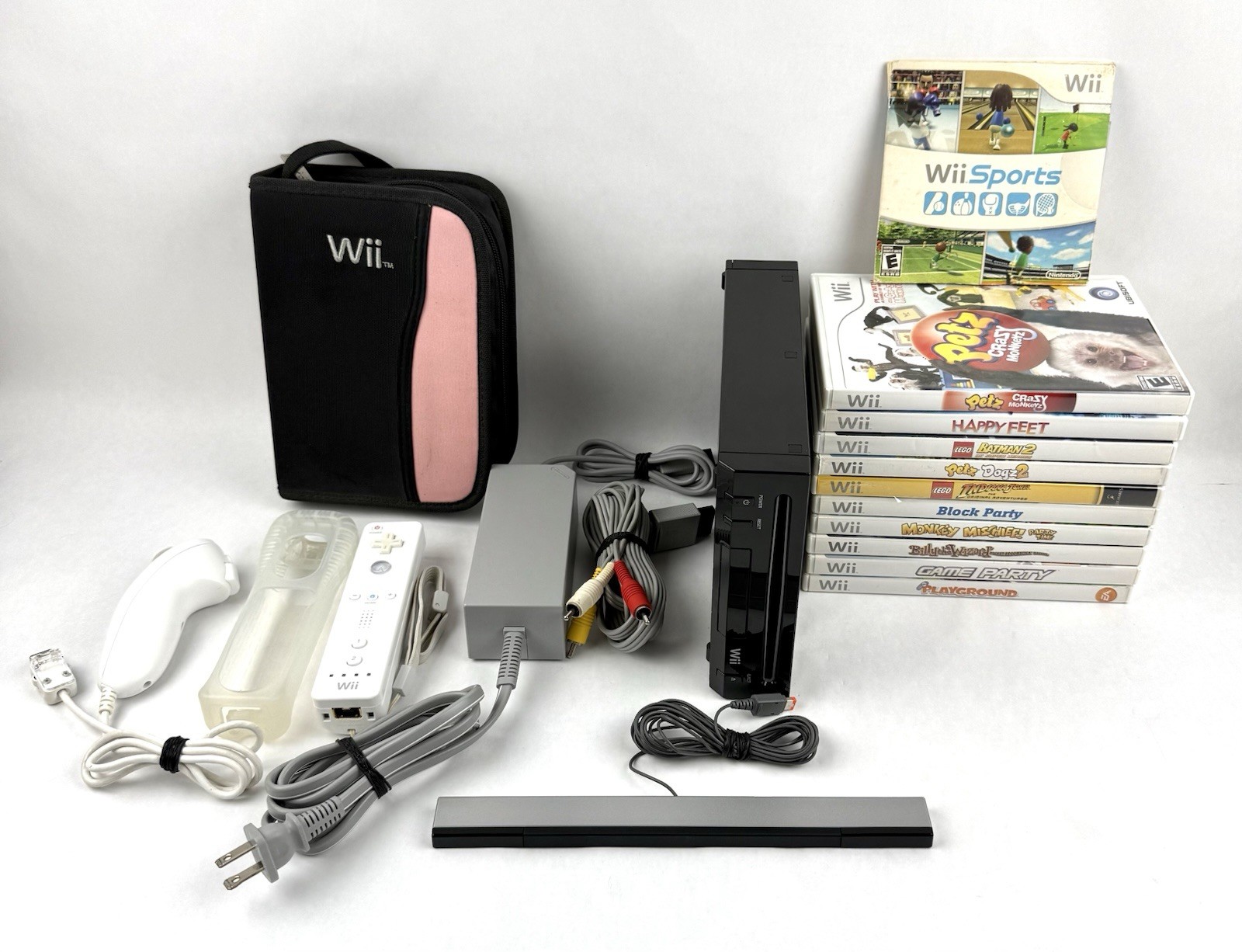 Nintendo Wii Console Black RVL-001 Bundle W/11 Games Controller & Cables Tested