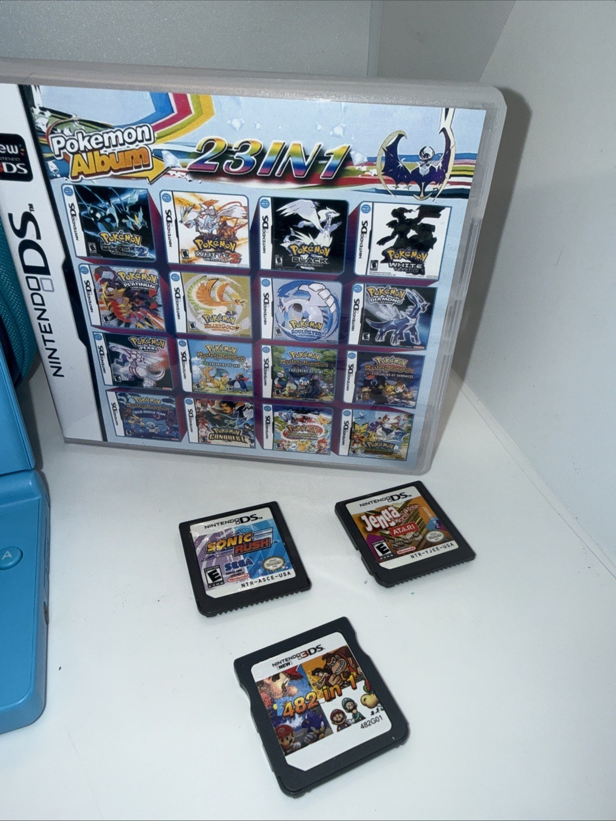 Nintendo Dsi Teal Light Blue Case Charger 4 Games Pokemon Album 23 In 1
