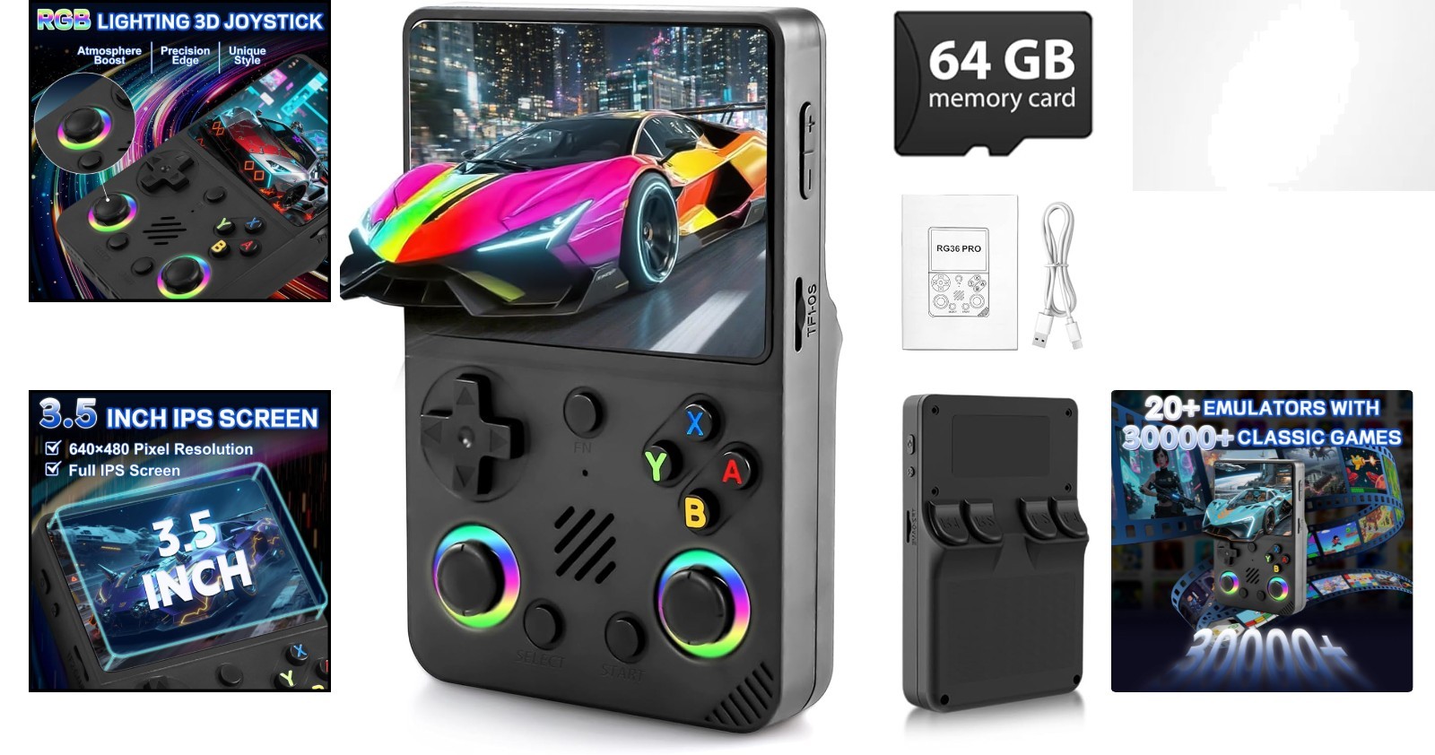 Stylish RG36PRO Handheld Console: 64G Storage, Ergonomic Design, Portable Fun