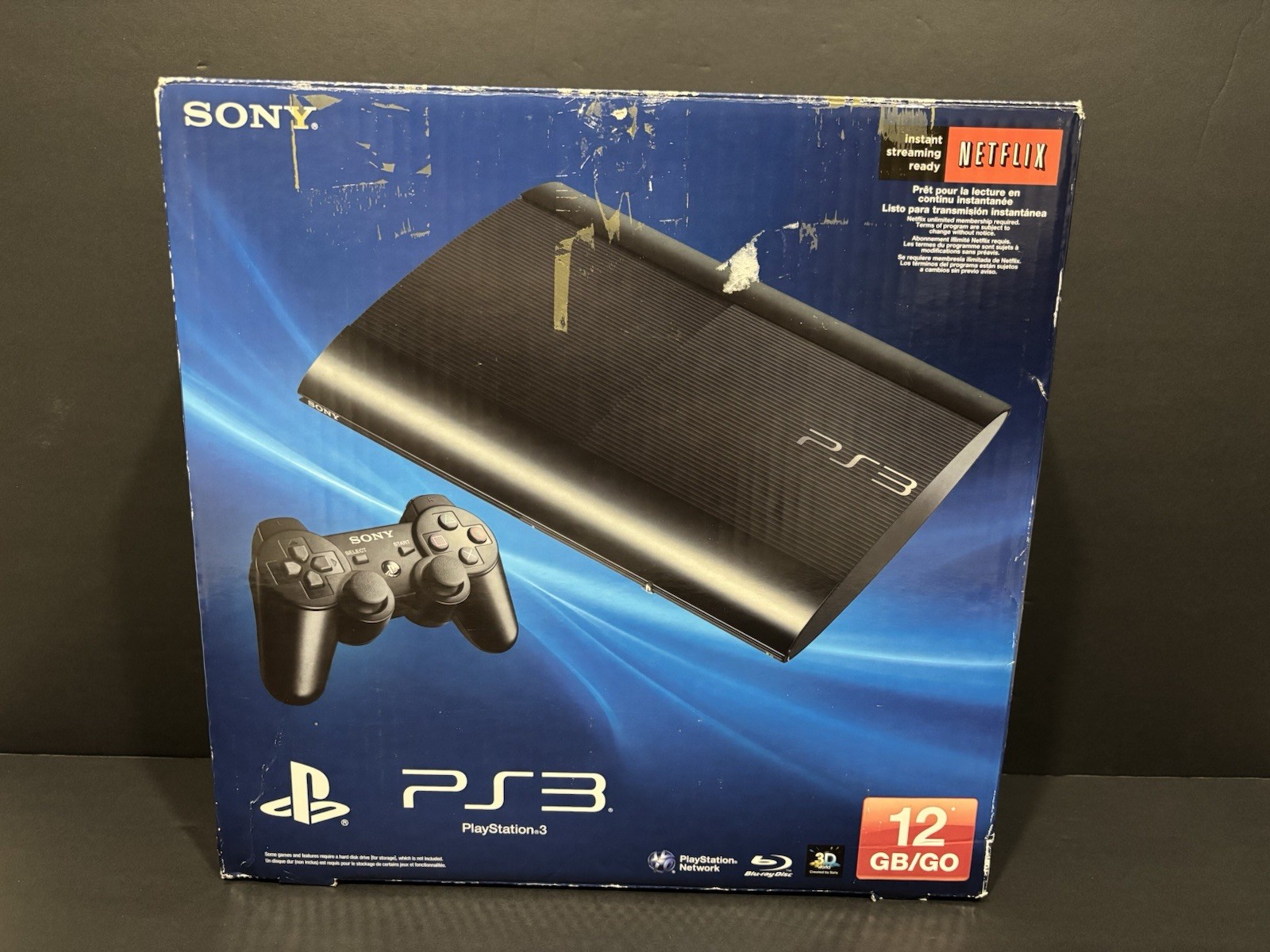 PS3 PLAYSTATION 3 SUPER SLIM 12GB SYSTEM CONSOLE IN BOX CIB TESTED & WORKING