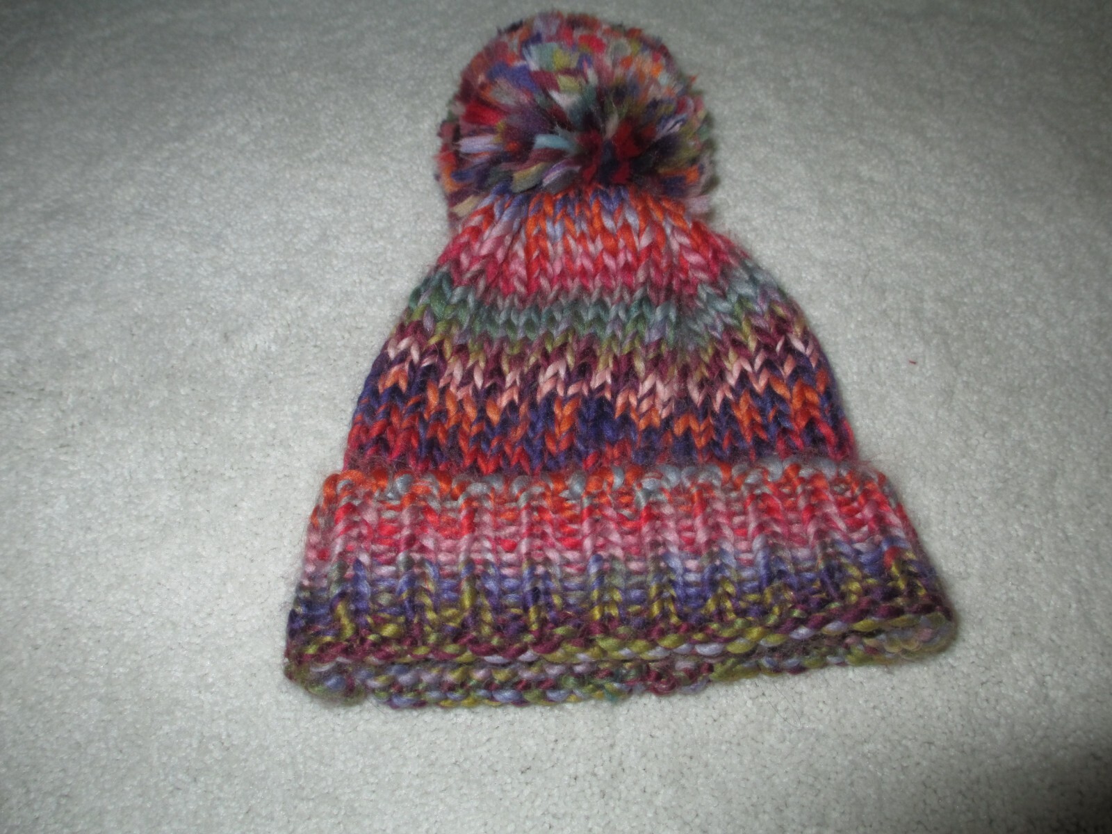 Multi Colored Super Soft Beanie with Top Puff- 100% Acrylic Hand Washable