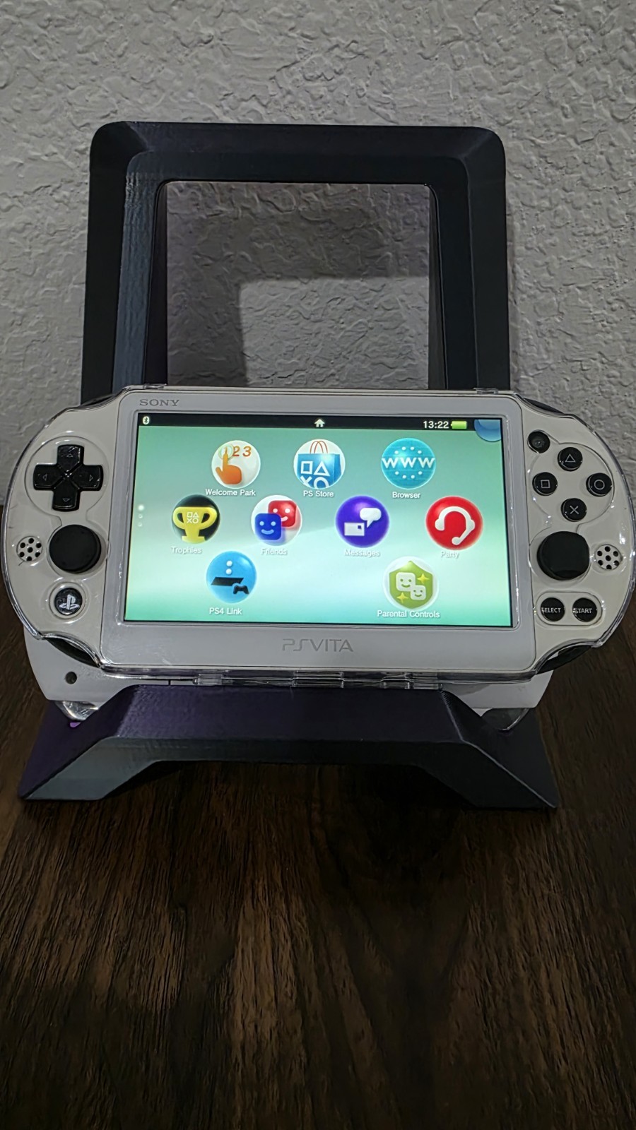 Sony PS Vita Slim PCH-2000 Custom White/Black Console w/ Clear Case Charger 1GB