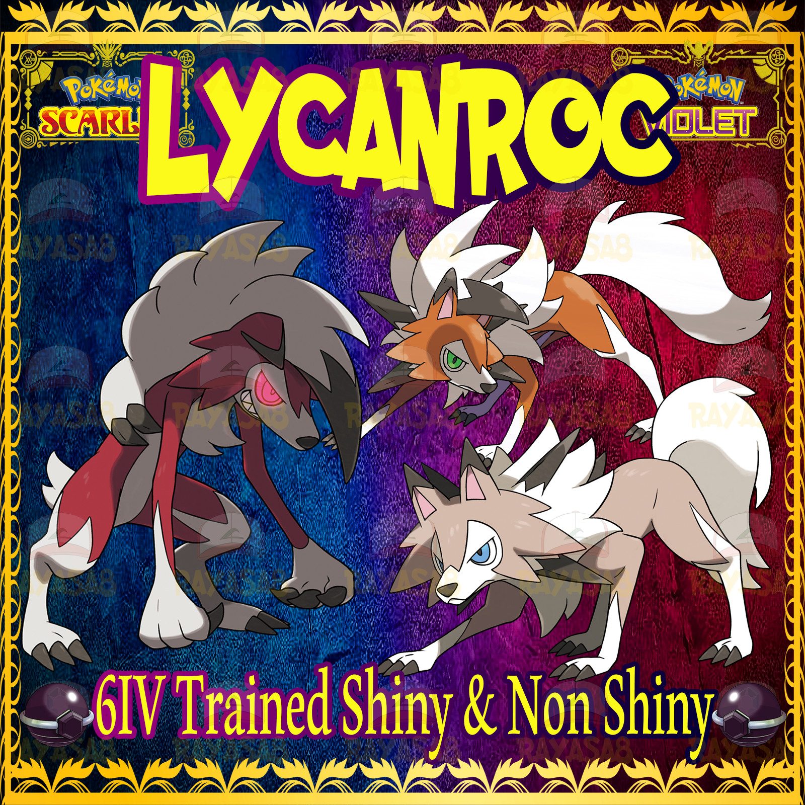 Pokemon Lycanroc 6iv 🌟Shiny🌟 & Non Shiny Best Stats Scarlet and Violet Home