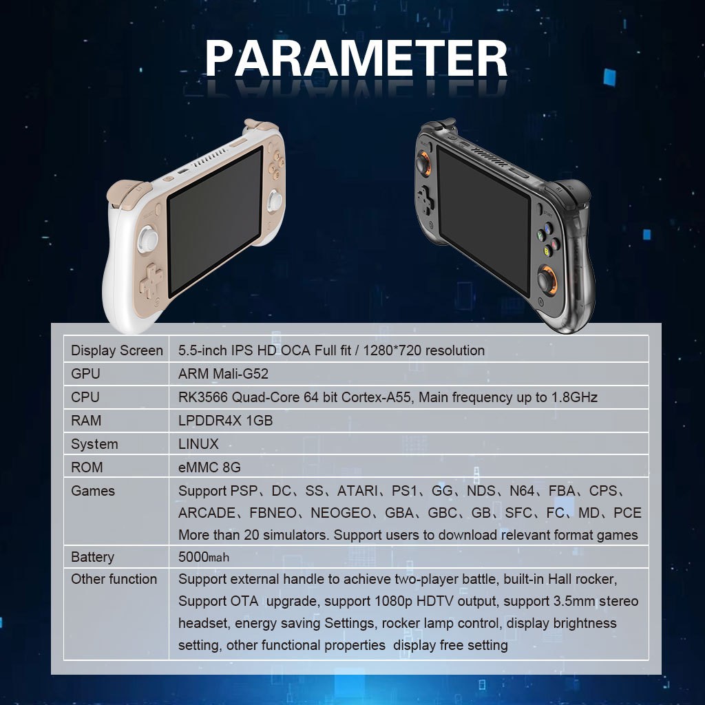 Linux 5.5»IPS Screen 64 Bit H55 Portable Classic Handheld Game Console for Psp