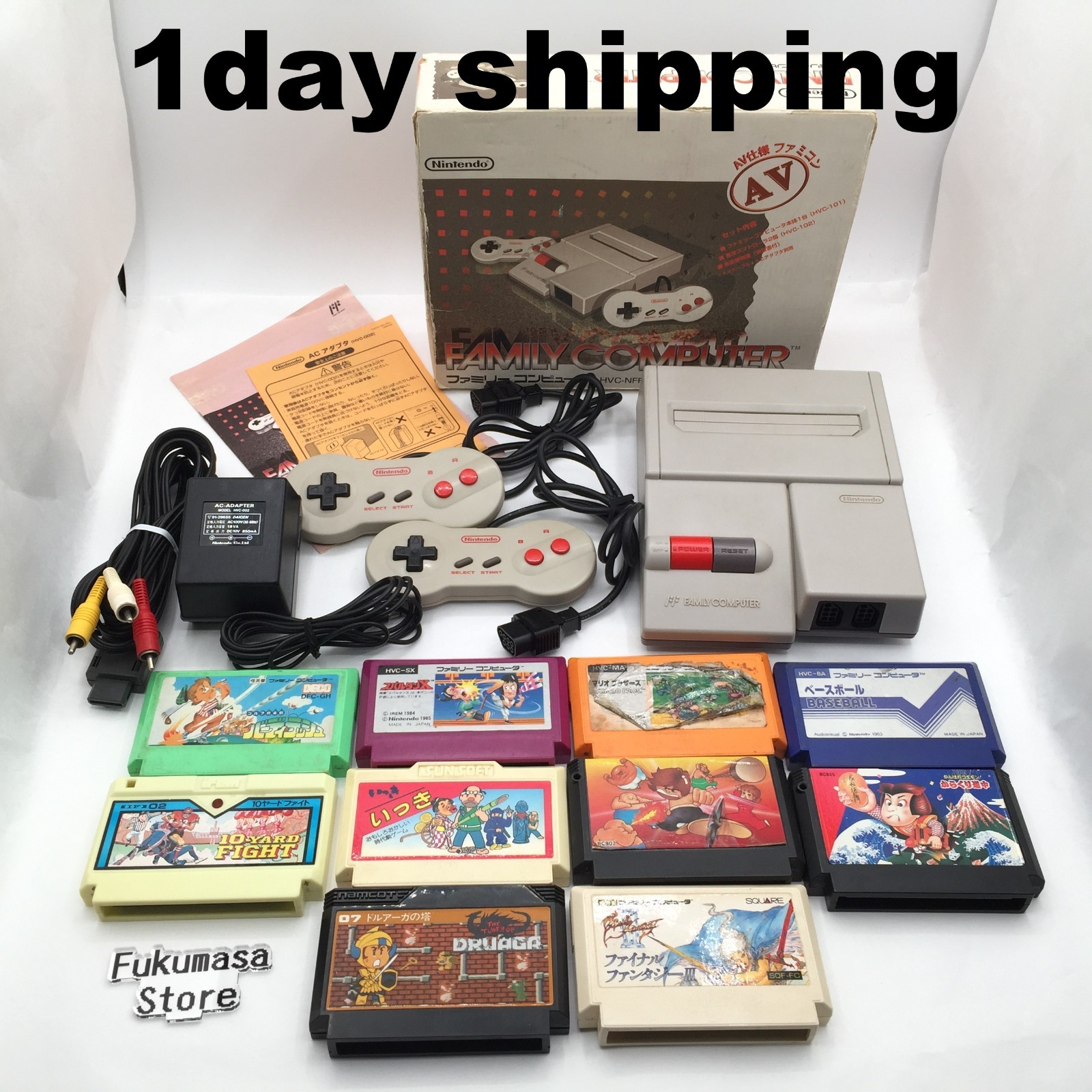 Nintendo New Famicom Console AV HVC-101 Box Bundle Games Japan NES Tested