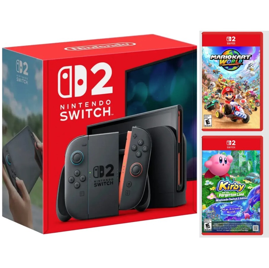 Nintendo Switch 2 Console with Mario Kart World + Kirby Forgotten Land Bundle