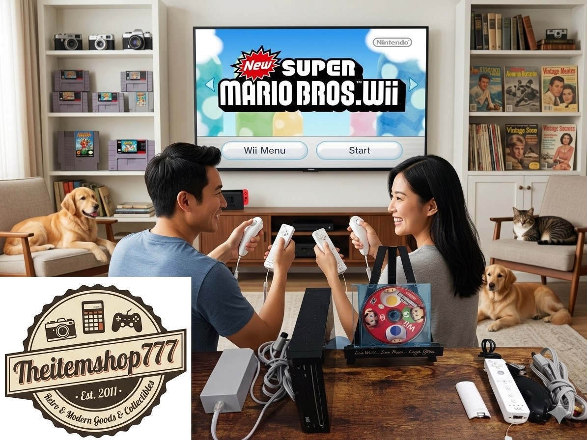 Nintendo Wii RVL-101 Black Console Bundle New Super Mario Bros Wii GameCube