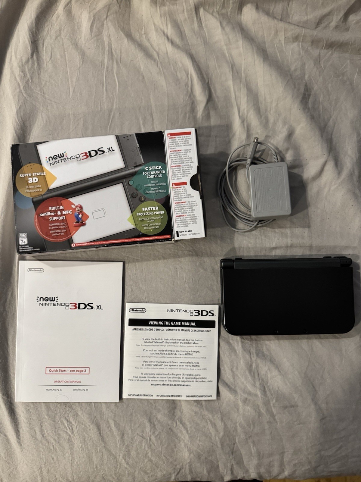 New Nintendo 3DS XL Metallic Black Console USA/Canada Ver. Matching Box + Manual