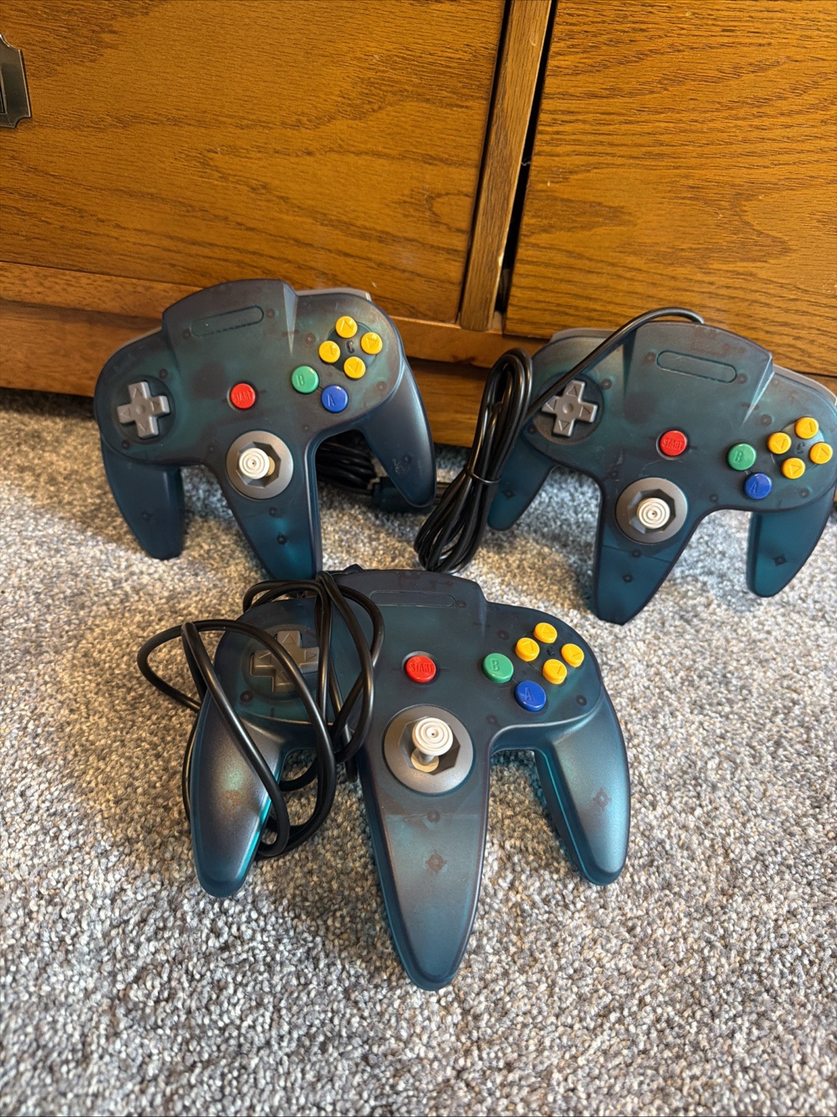Nintendo 64 N64 Ice Blue Clear Console W/4 Controllers And Mario Tennis