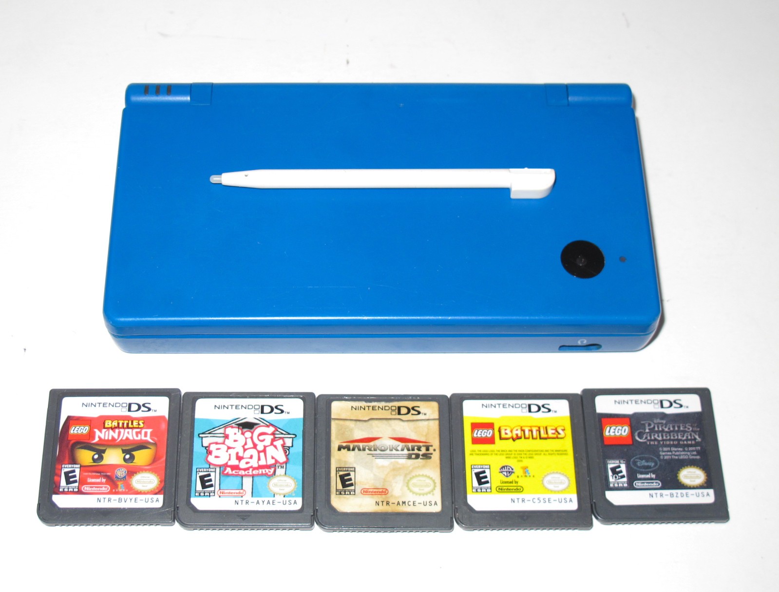 Nintendo DSi Blue Console System Bundle w/ Mario Kart & Stylus (5 Games) TESTED!