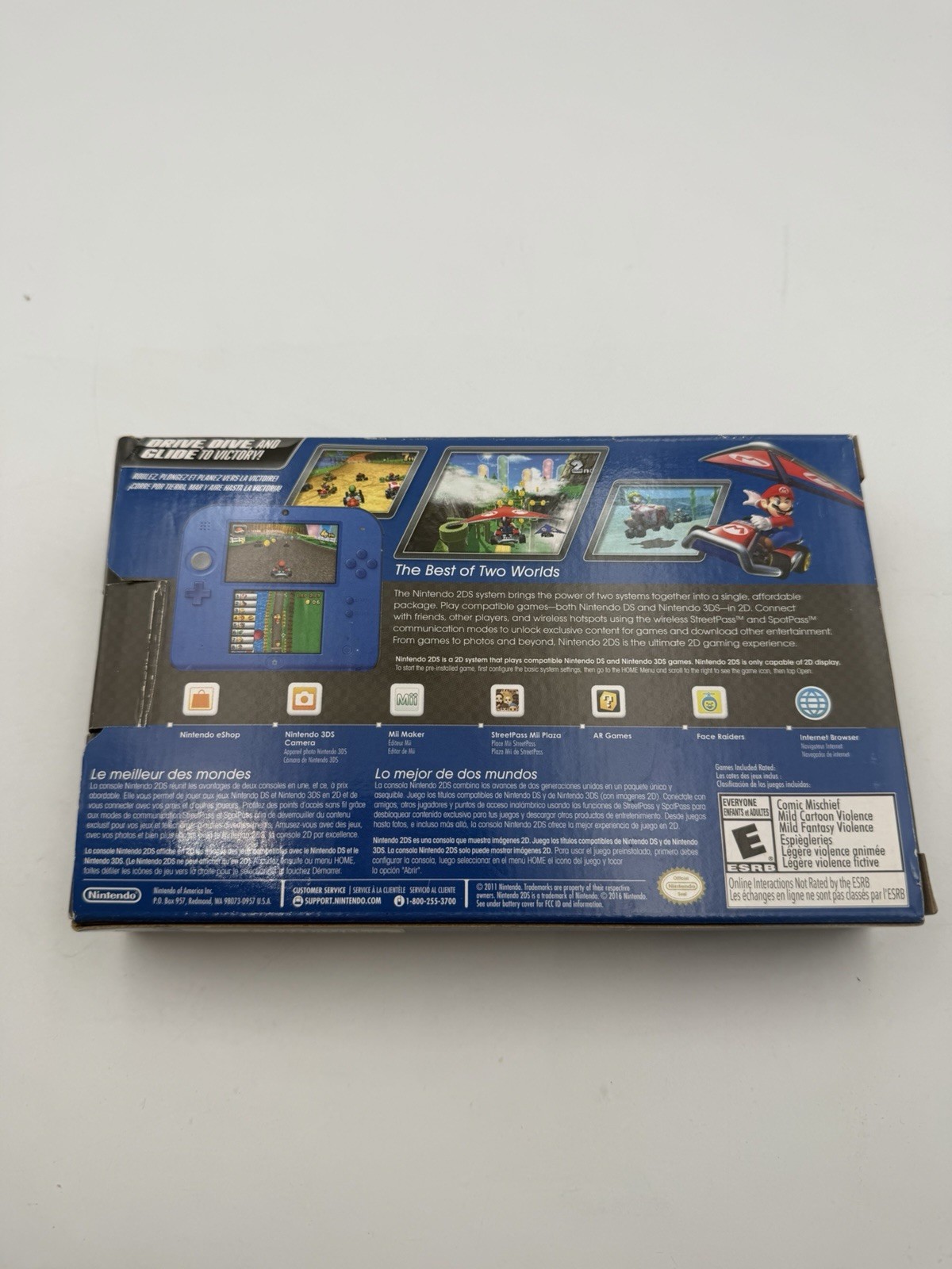 Nintendo 2DS Mario Kart7 Edition In Original Box OEM Charger & Stylus Blue