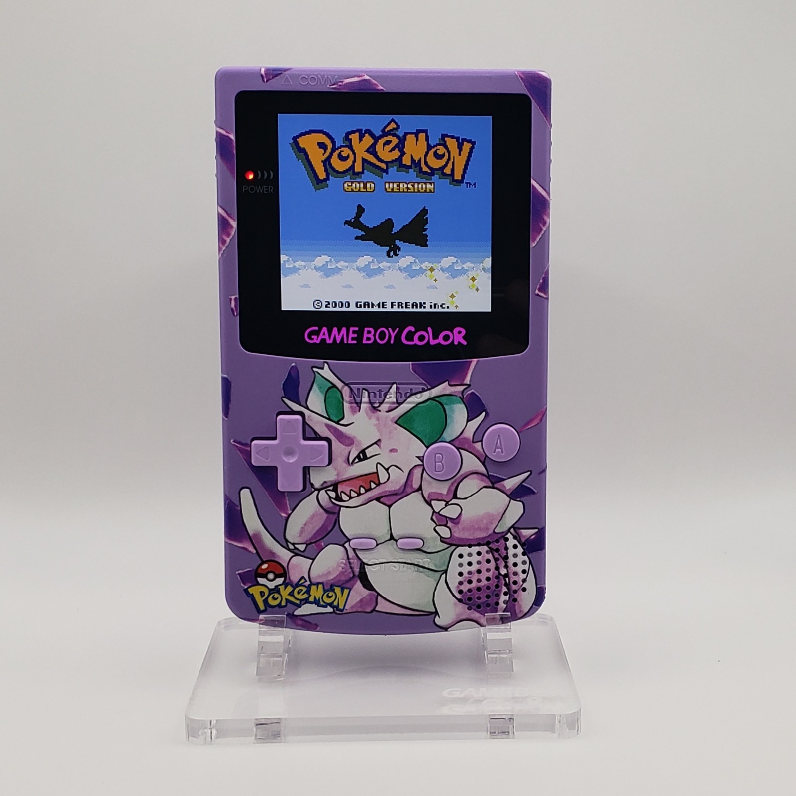 Laminated OLED Screen – Nidoking Game Boy Color w/ Case – New Speaker, Recapped