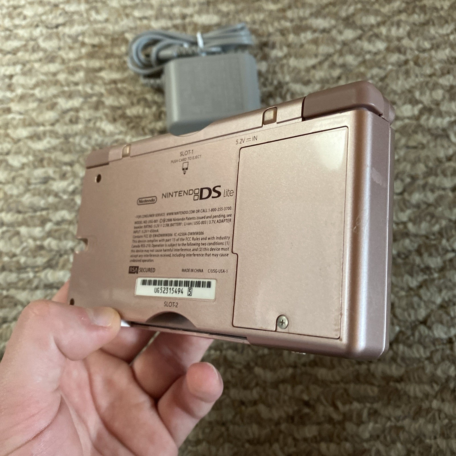 Nintendo DS Lite Metallic Rose Pink Handheld USG-001 W/ Charger Tested USA