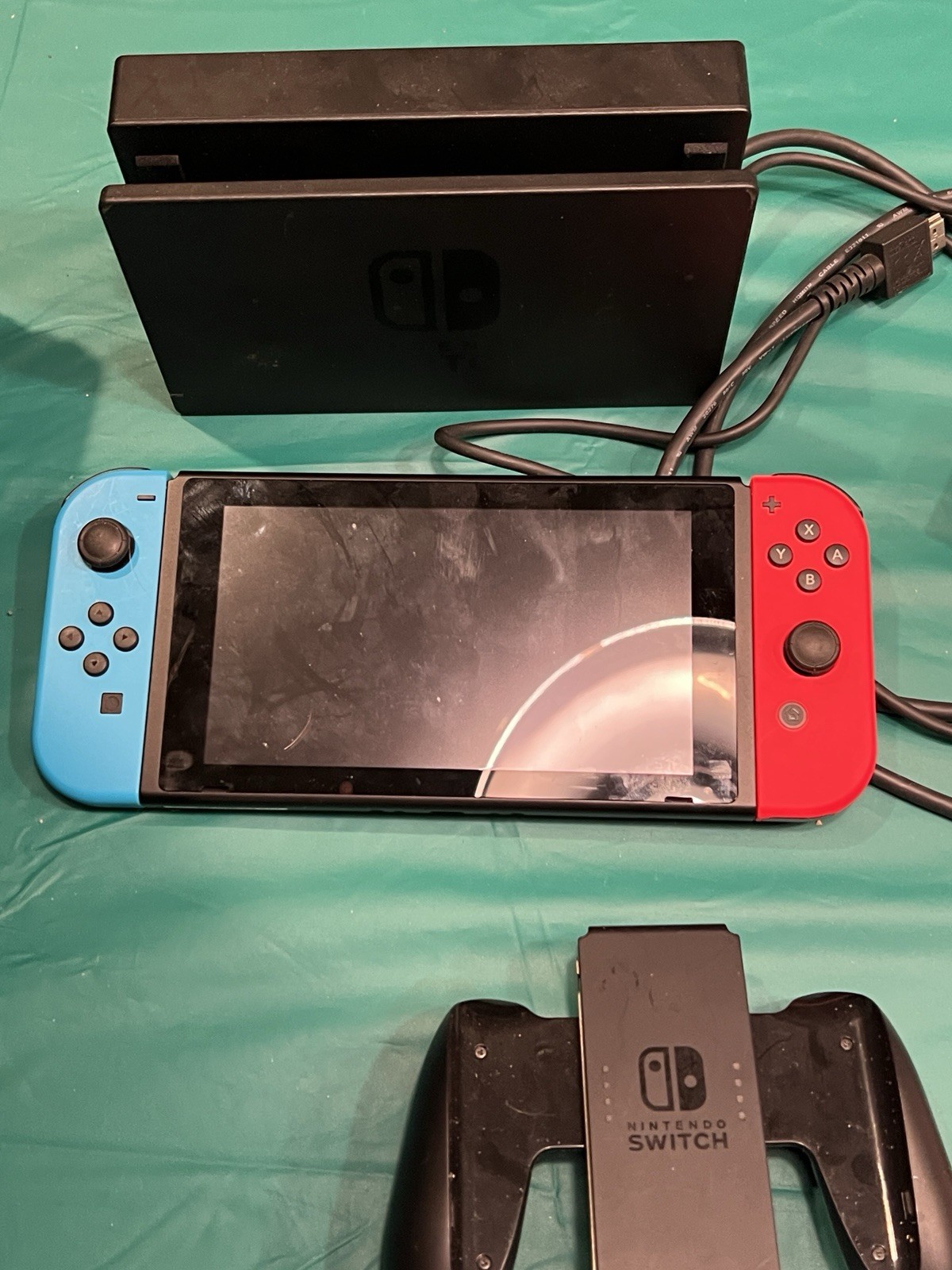 Nintendo Switch System Console w/Neon Red & Blue Joy-Cons + Dock & Extras