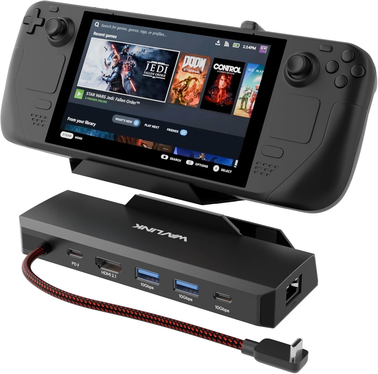 Compact 6-in-1 Docking Station for Steam Deck – 4K HDMI, 100W Charger Included