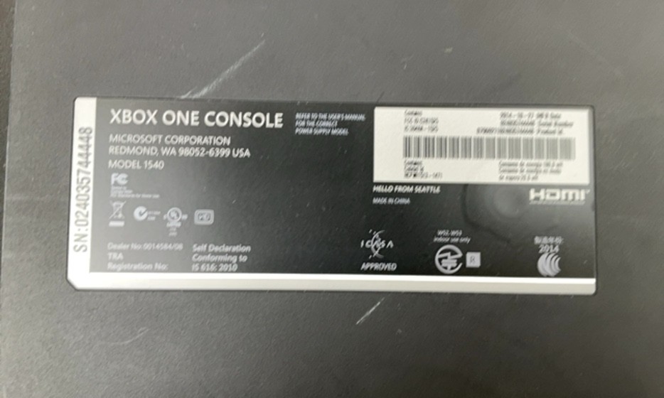 MICROSOFT XBOX ONE GAMING CONSOLE | 1540 | 500GB | NO POWER CABLE