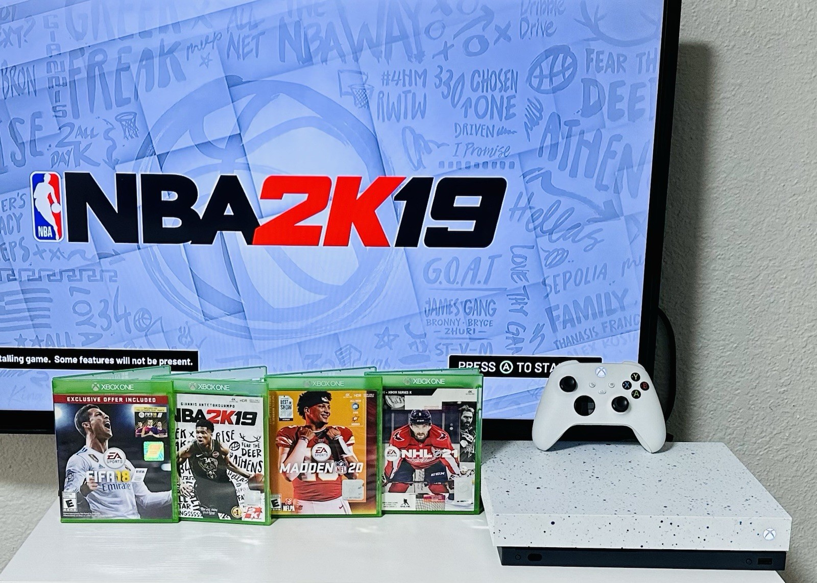 Microsoft Xbox One X NBA 2k20 Limited Edition Console W/4 Games, Remote & Cables