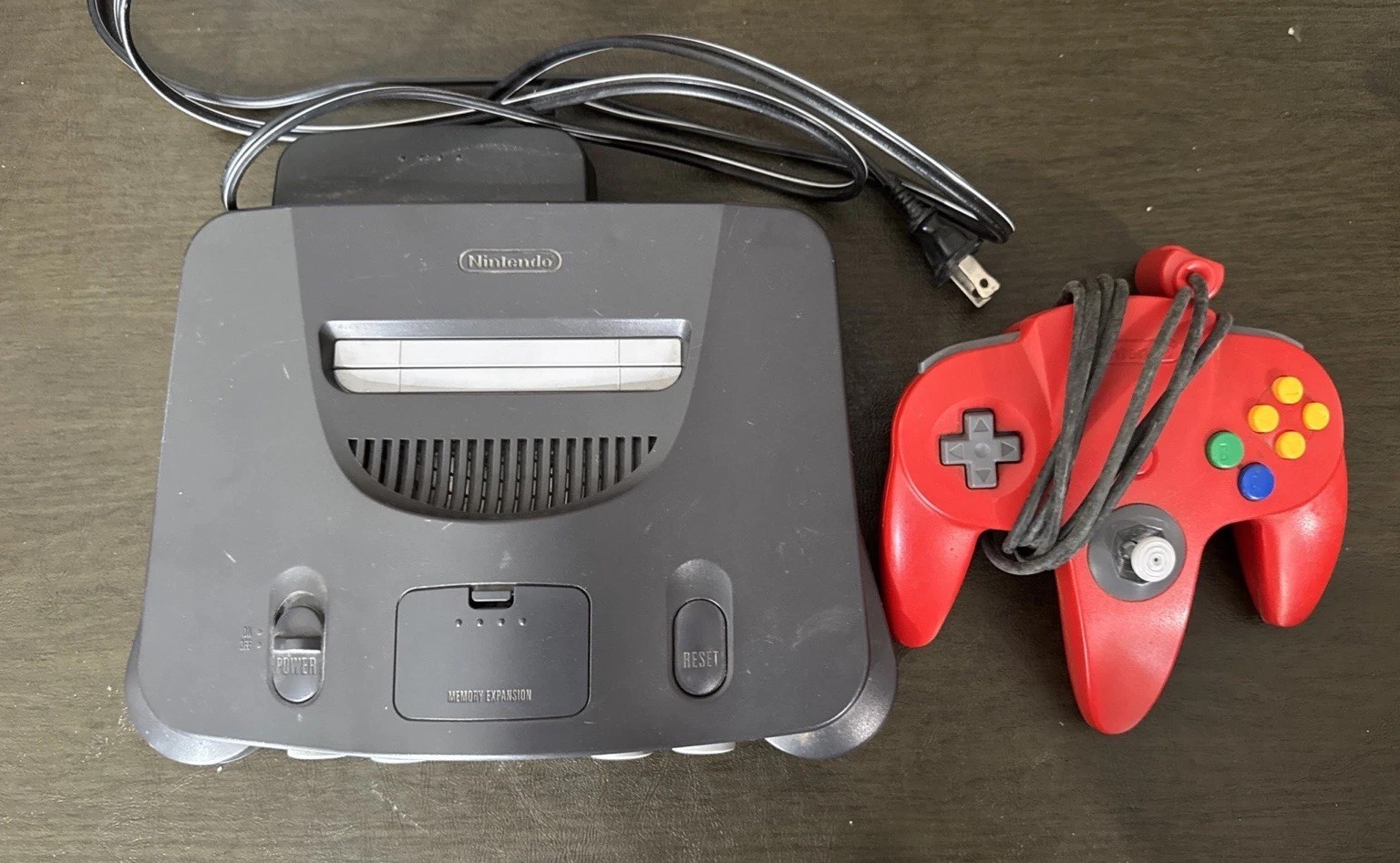 Nintendo 64 Gray Console with Red Controller And Power Cable Only